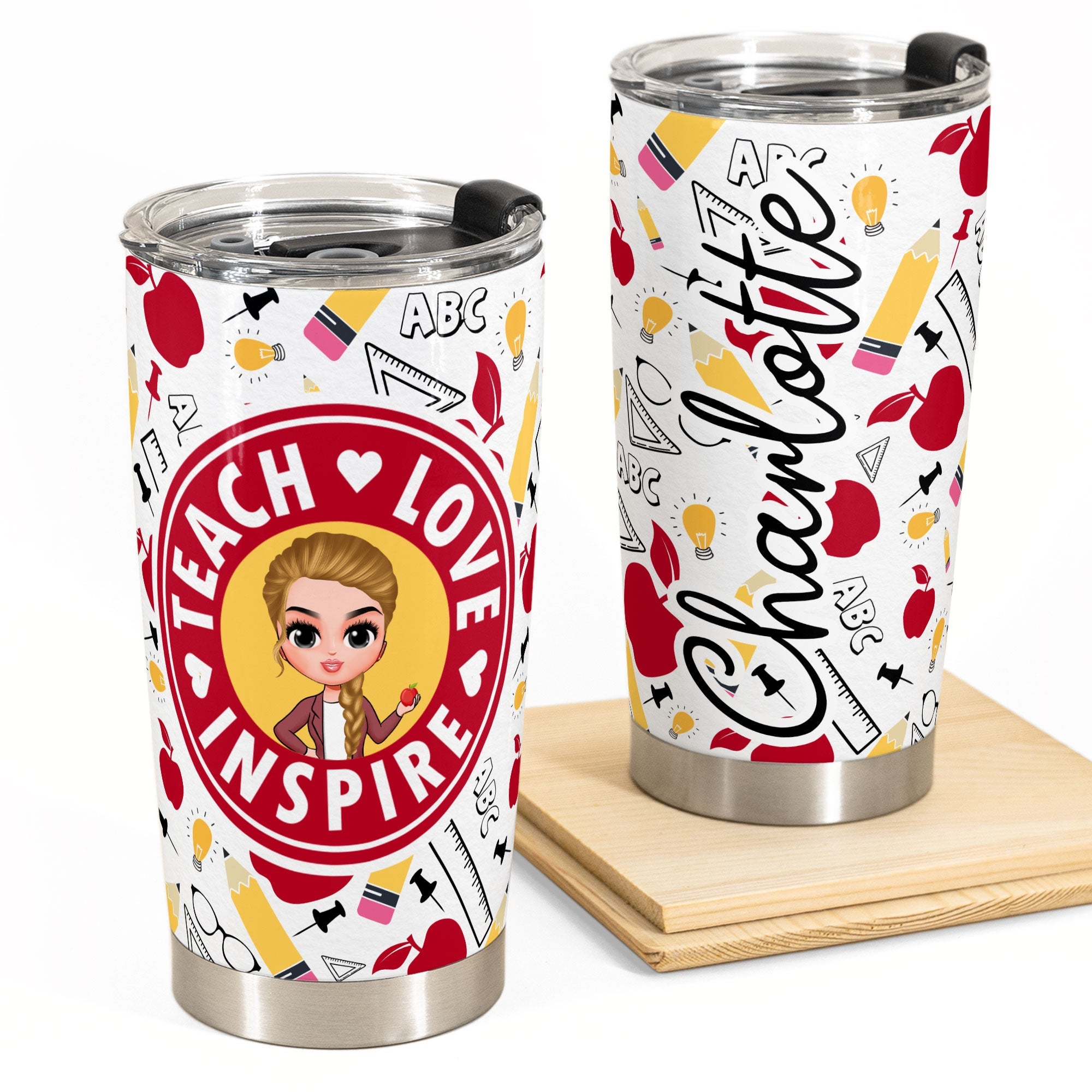 Teach Love Inspire  - Personalized Tumbler Cup - Birthday Gift For Teachers
