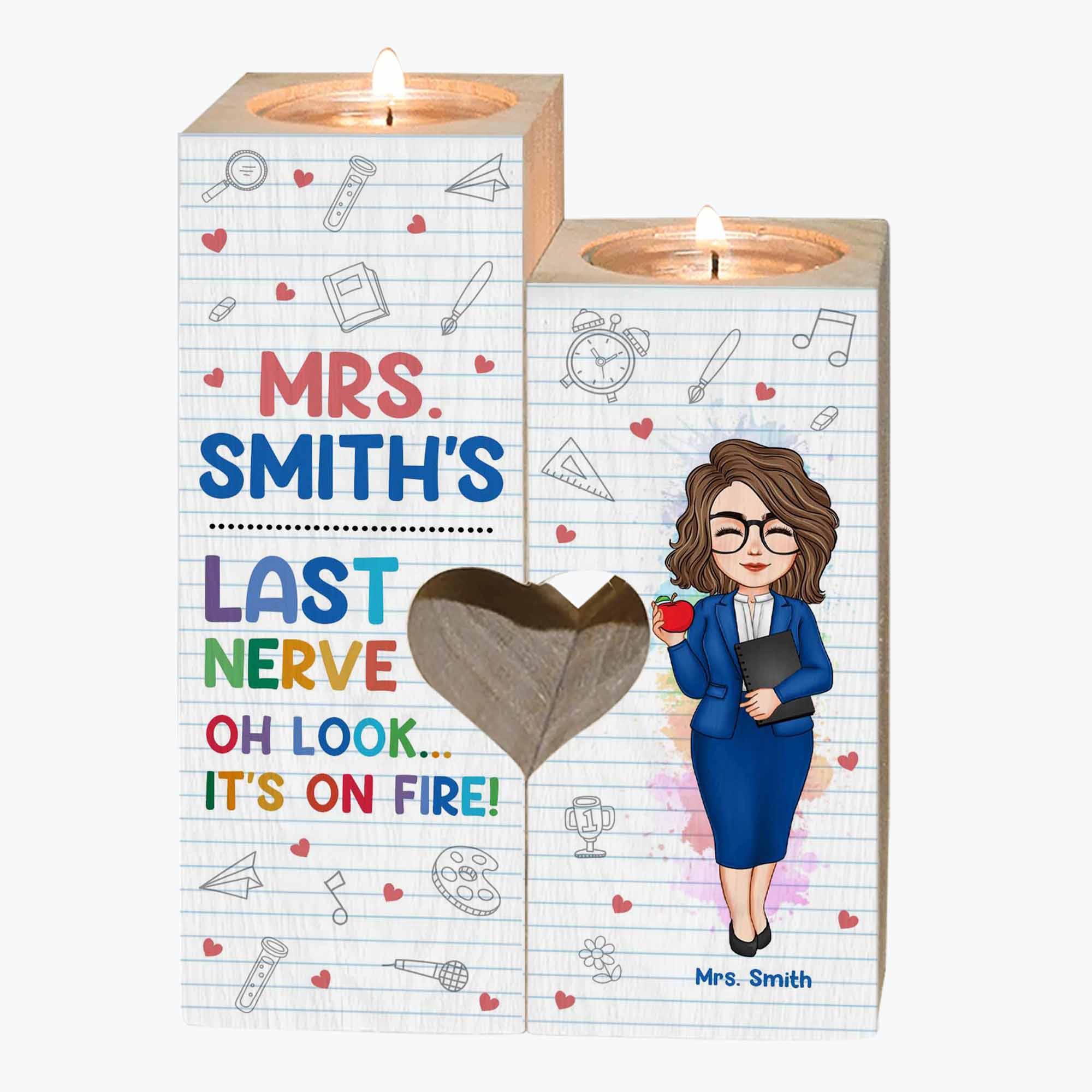 Teacher's Last Nerve - Personalized Wood Candle Holder - Back To School, Teacher's Day Gift For Teacher, Coworker