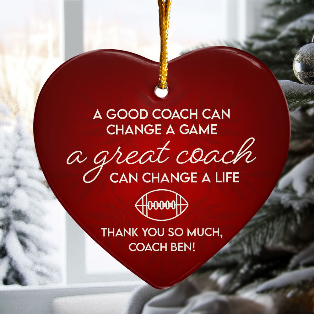Thank You, Football Coach - Personalized Heart Shaped Ceramic Ornament