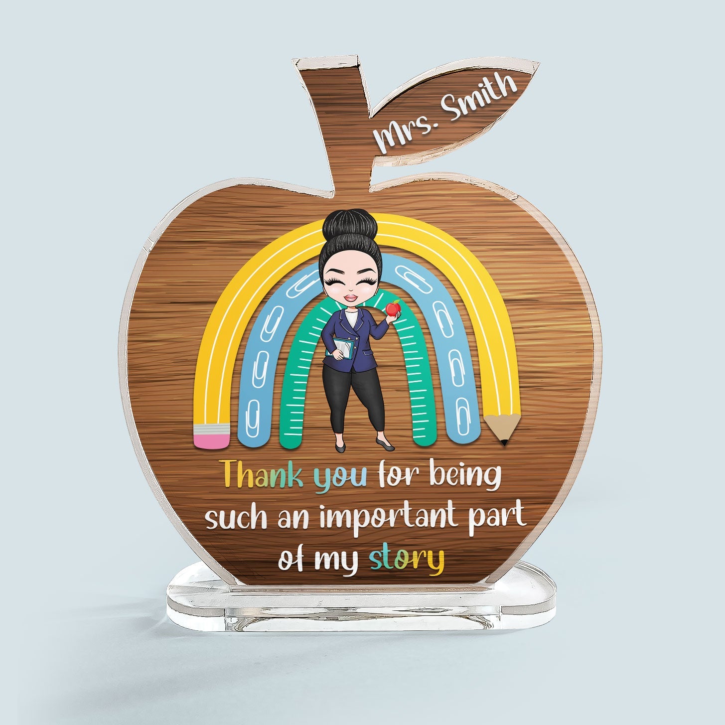 Thank You For Helping Me Grow - Personalized Apple Shaped Acrylic Plaque - Birthday, Teacher Day Gift For Teachers