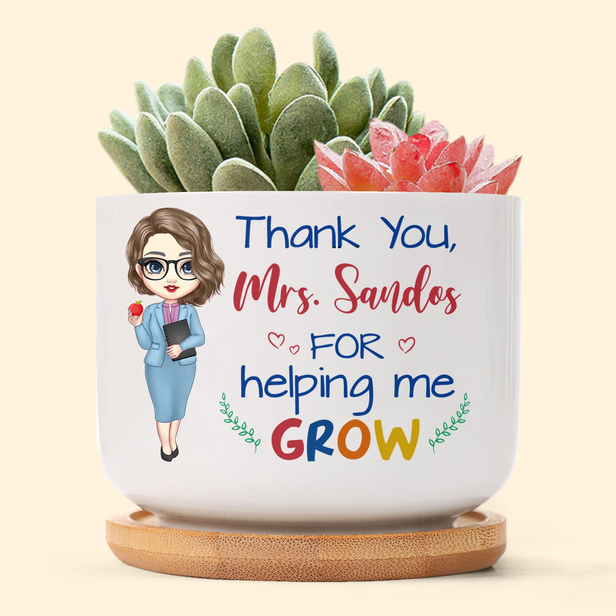 Thank You For Helping Me Grow - Personalized Ceramic Plant Pot With Tray