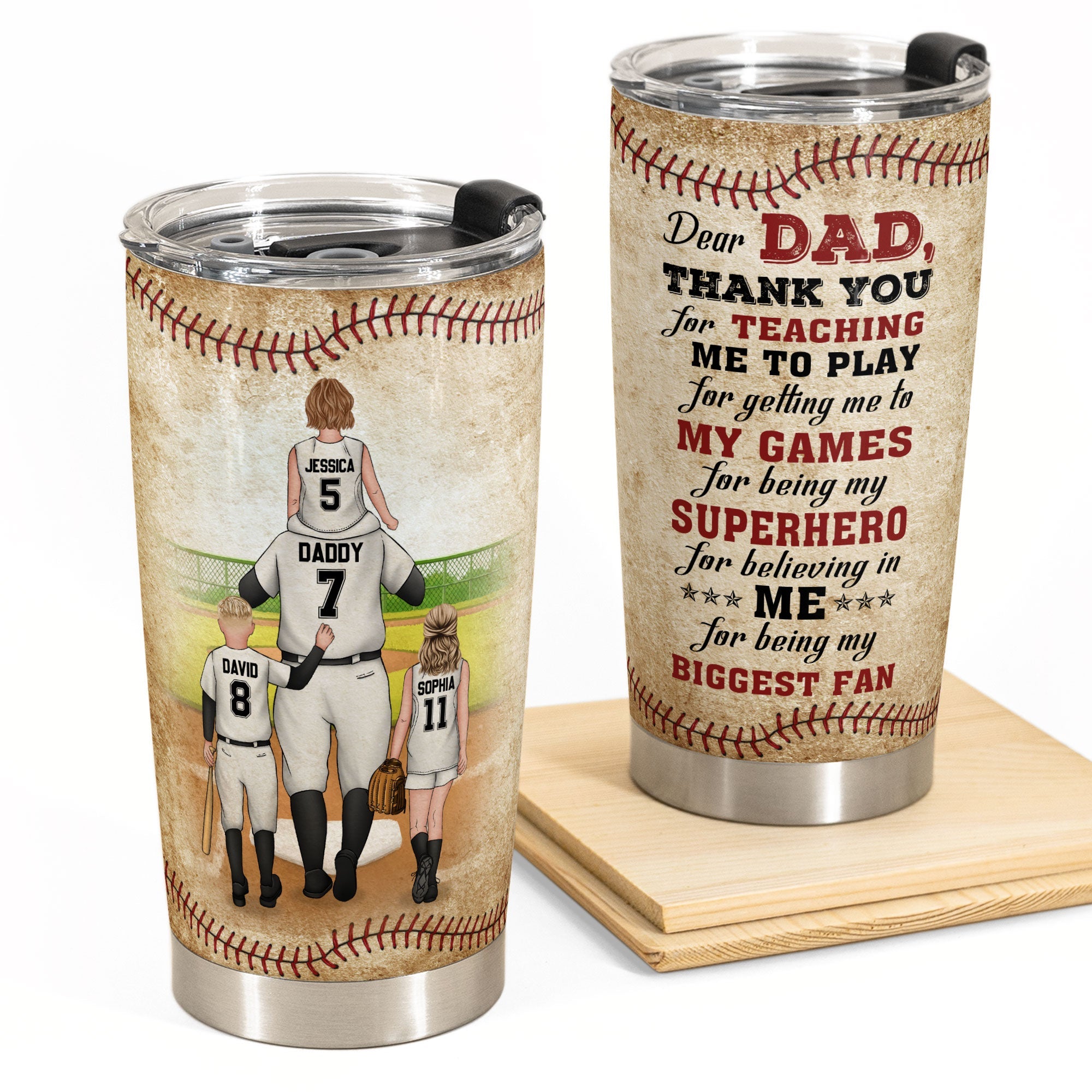 Thank You For Teaching Me To Play  - Personalized Tumbler Cup - Father's Day, Birthday, Baseball Gift For Dad, Father, Daughter, Son