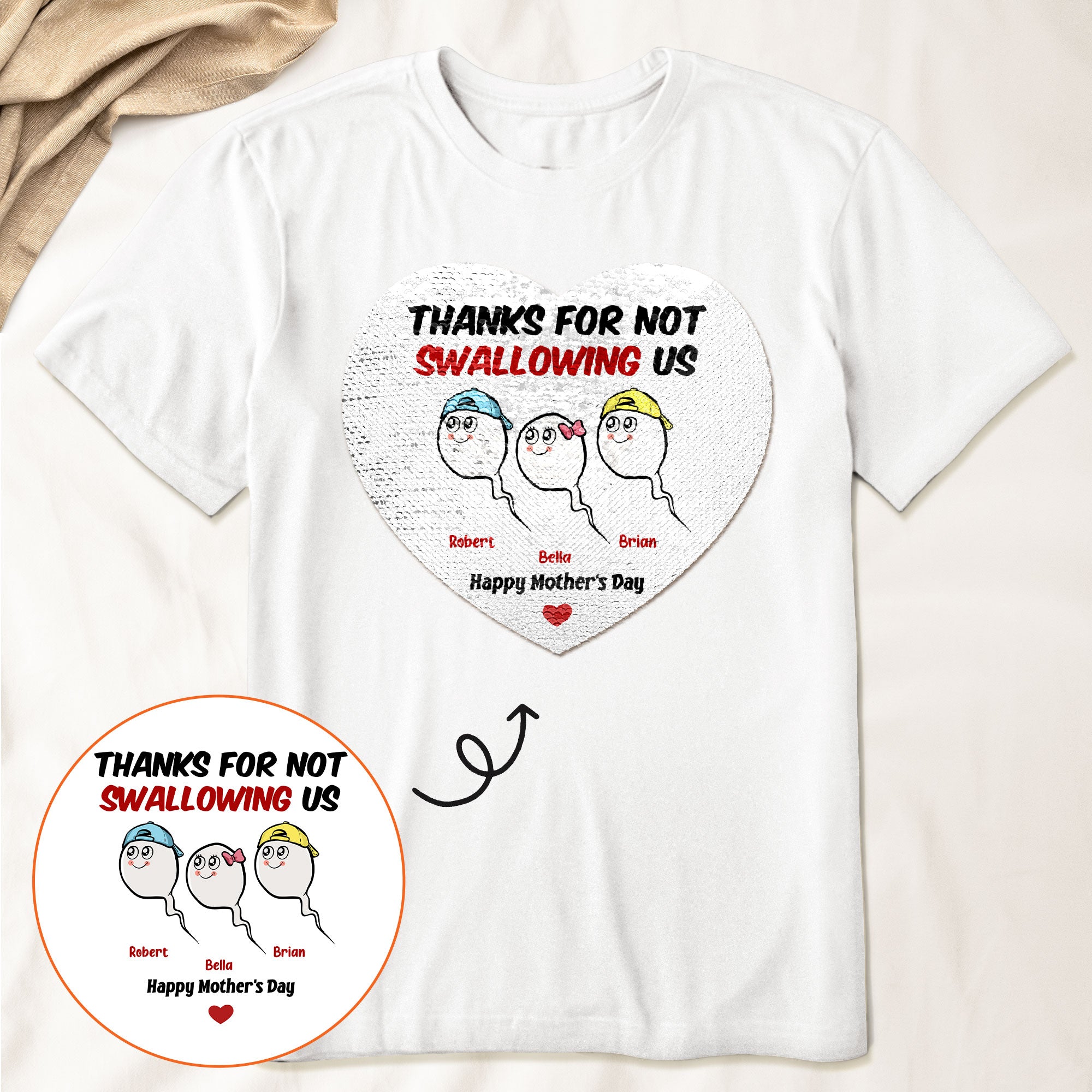 Thanks For Not Swallowing Us Funny Mom Gift - Personalized Sequin Shirt