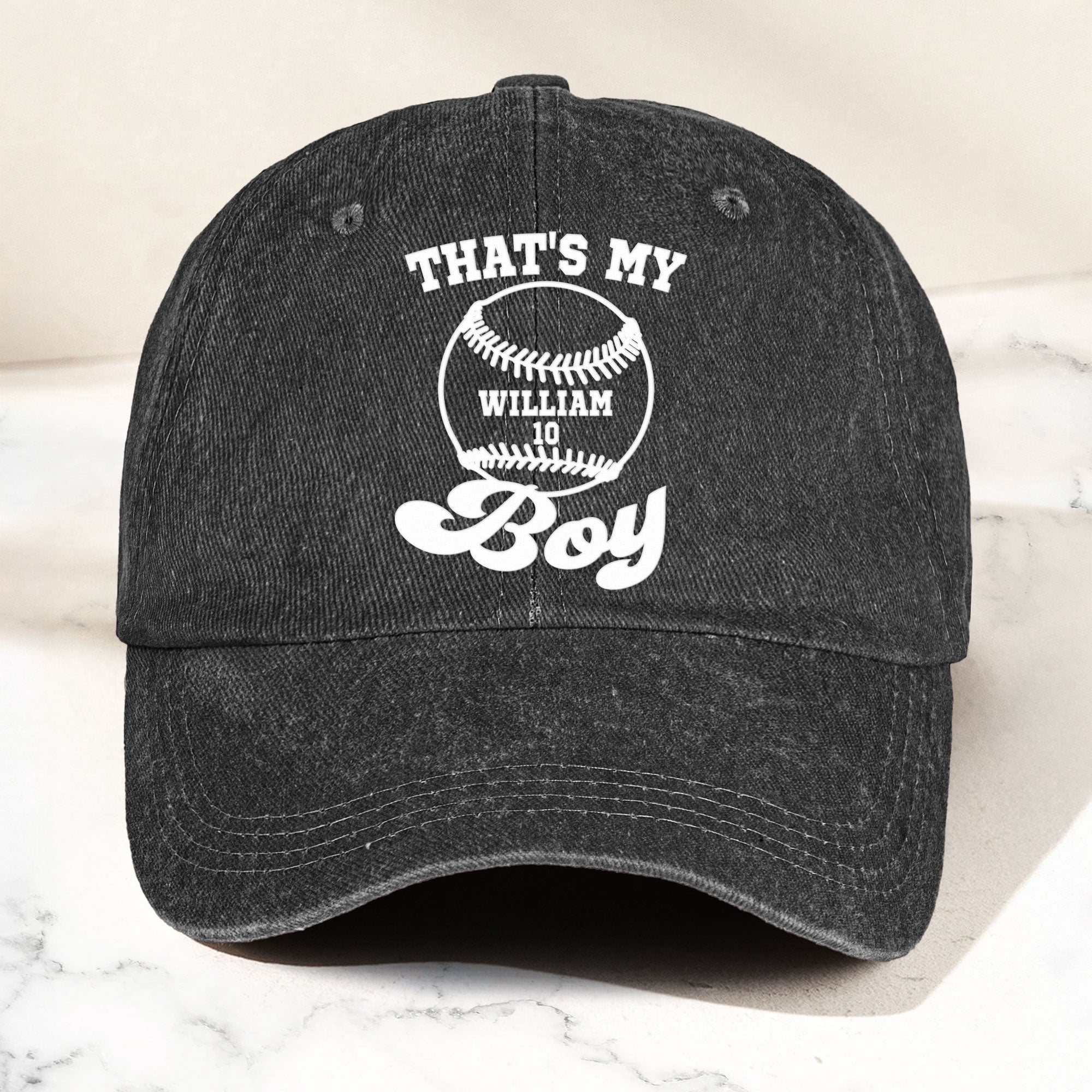 That's My Boy, Girl, Baseball, Football - Personalized Distressed Denim Cap