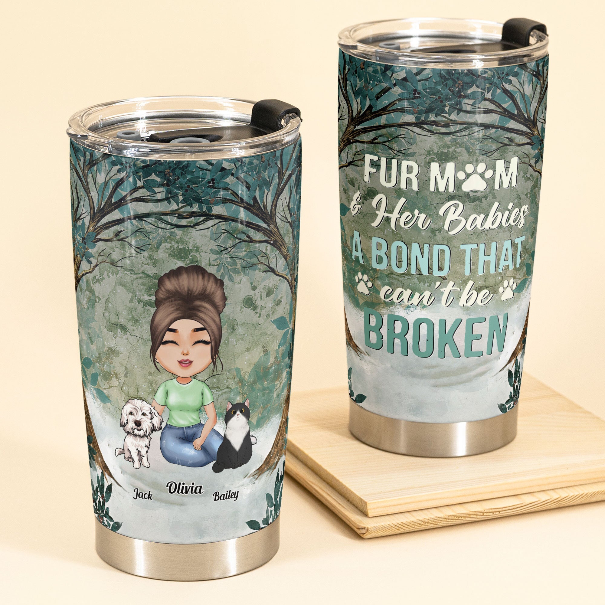 The Bond Between Fur Mom & Her Babies - Personalized Tumbler Cup - Birthday, Funny Gift For Dog & Cat Lovers, Dog & Cat Mom