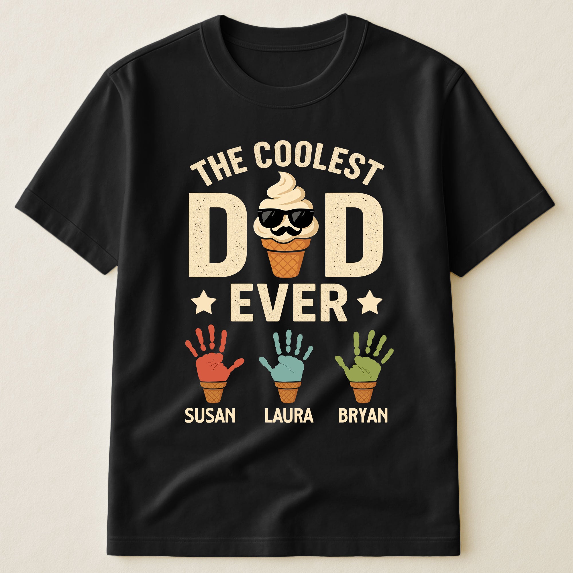 The Coolest Dad Ever Custom Kids Names Handprint - Personalized Shirt