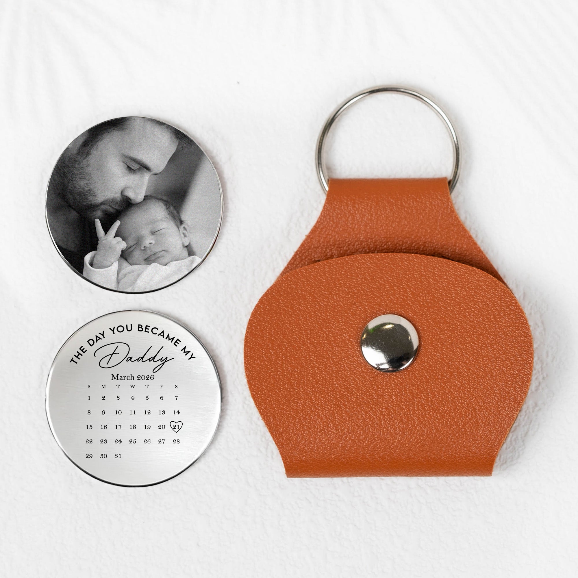 The Day You Became My Daddy, Mommy, Papa, Grandma - Custom Calender - Personalized Leather Photo Pocket Hug