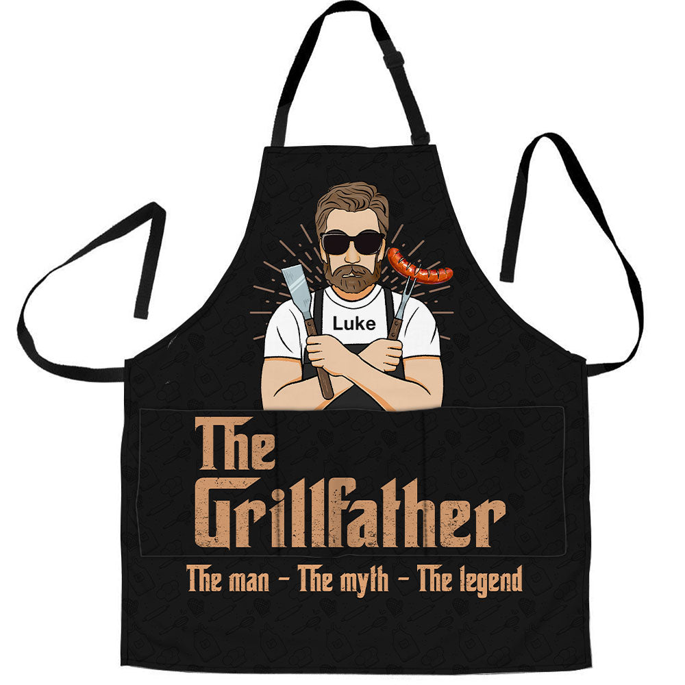 The Grillfather - Personalized Apron With Pocket - Gift For Dad