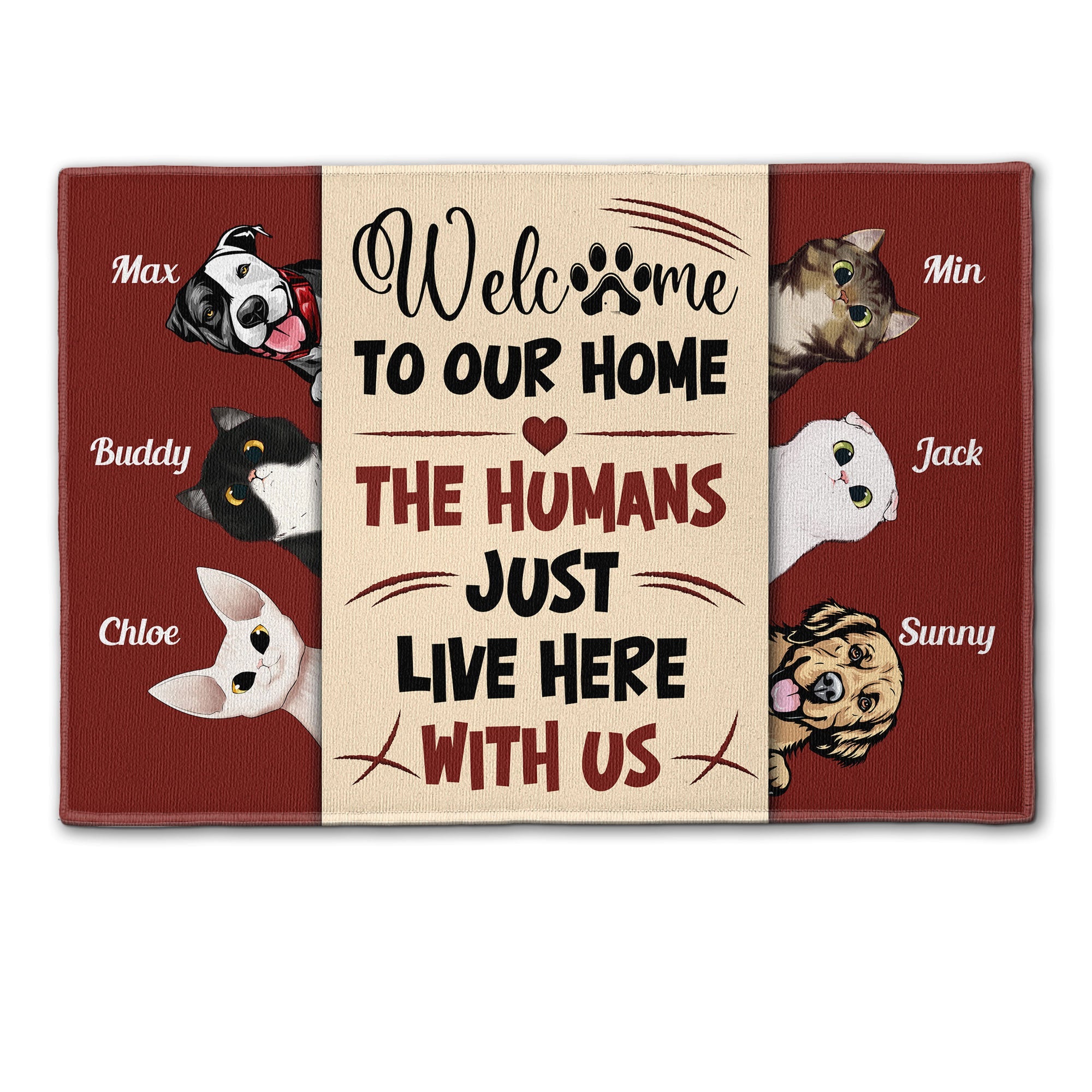 The Humans Just Live Here With Us  - Personalized Doormat - Birthday Gift For Pet Owners, Cat Lovers, Dog Lovers