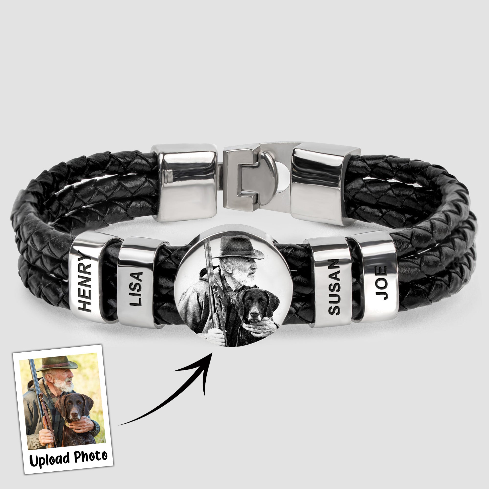 The Hunting Dad - Personalized Photo Leather Bracelet