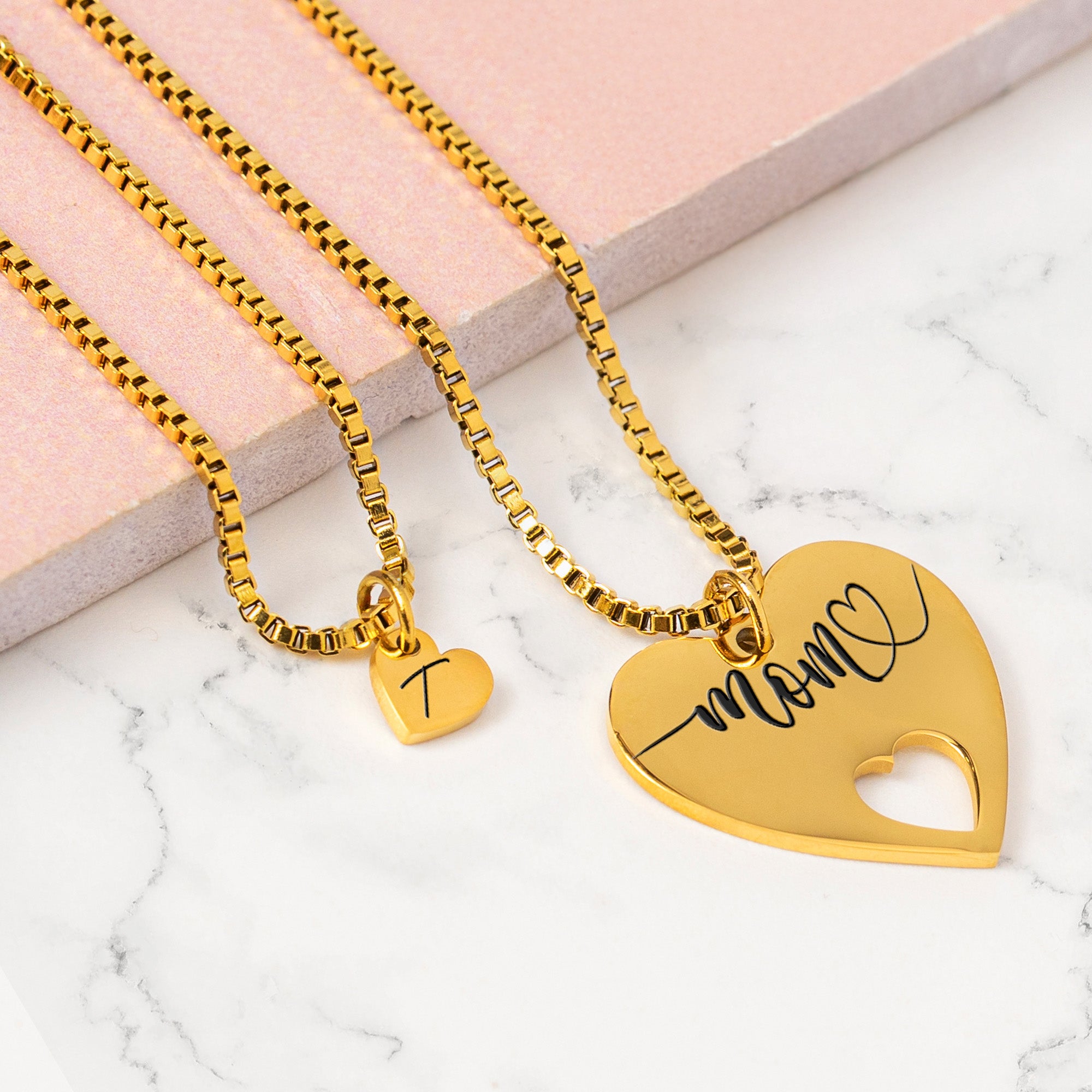 The Love Between A Mother And Daughter - Personalized Puzzle Heart Necklace Set