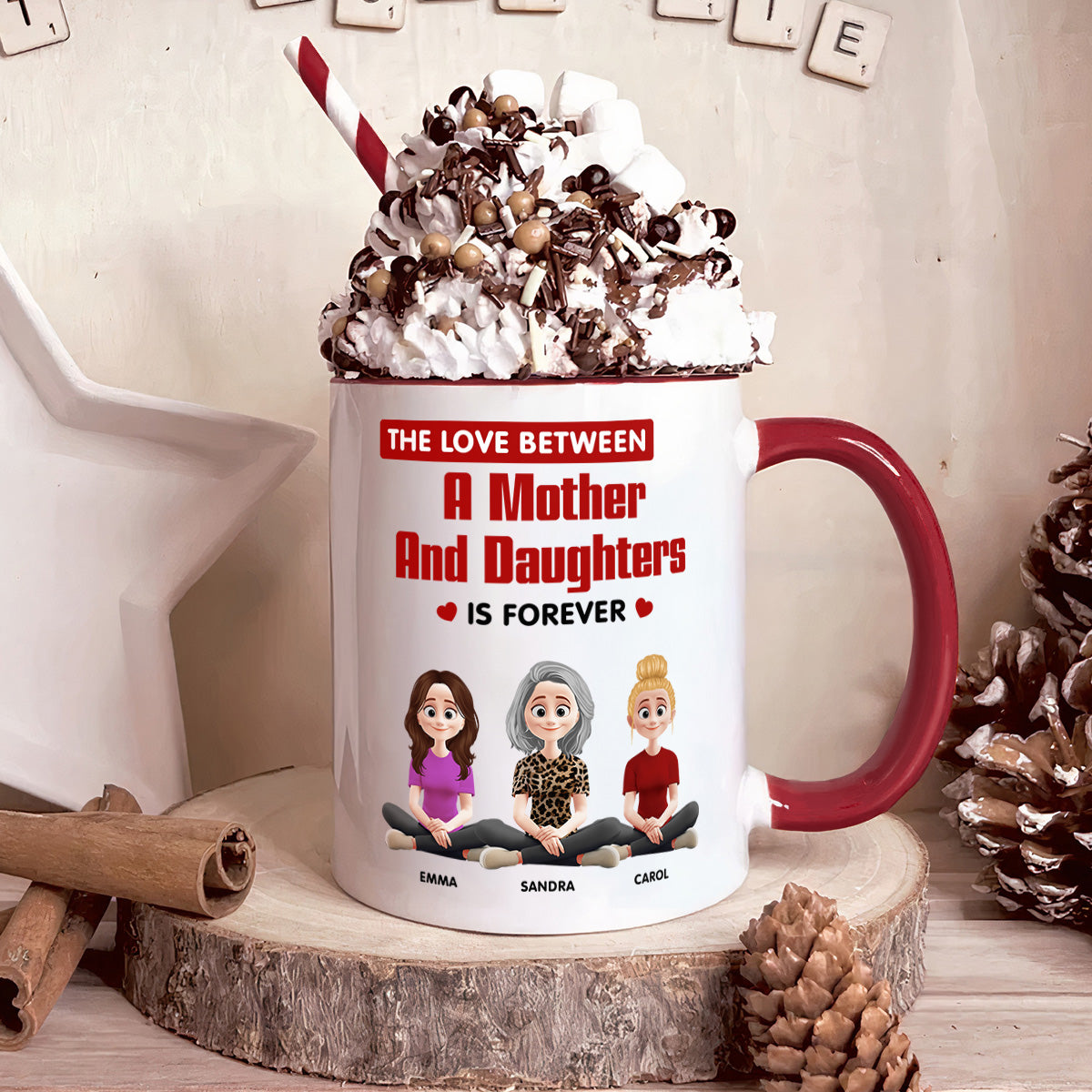 The Love Between A Mother And Daughters Is Forever - Personalized Accent Mug