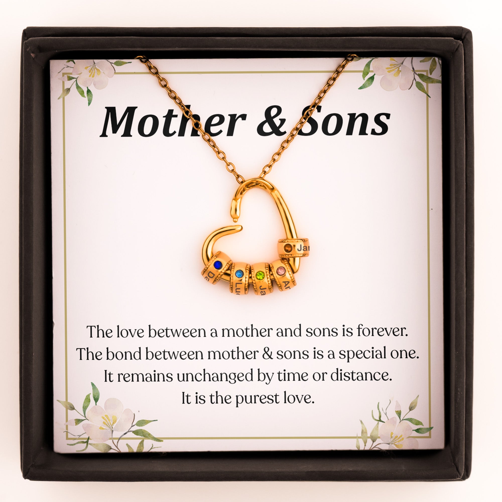 The Love Between A Mother & Sons- Personalized Birthstone Name Necklace With Heart Pendant