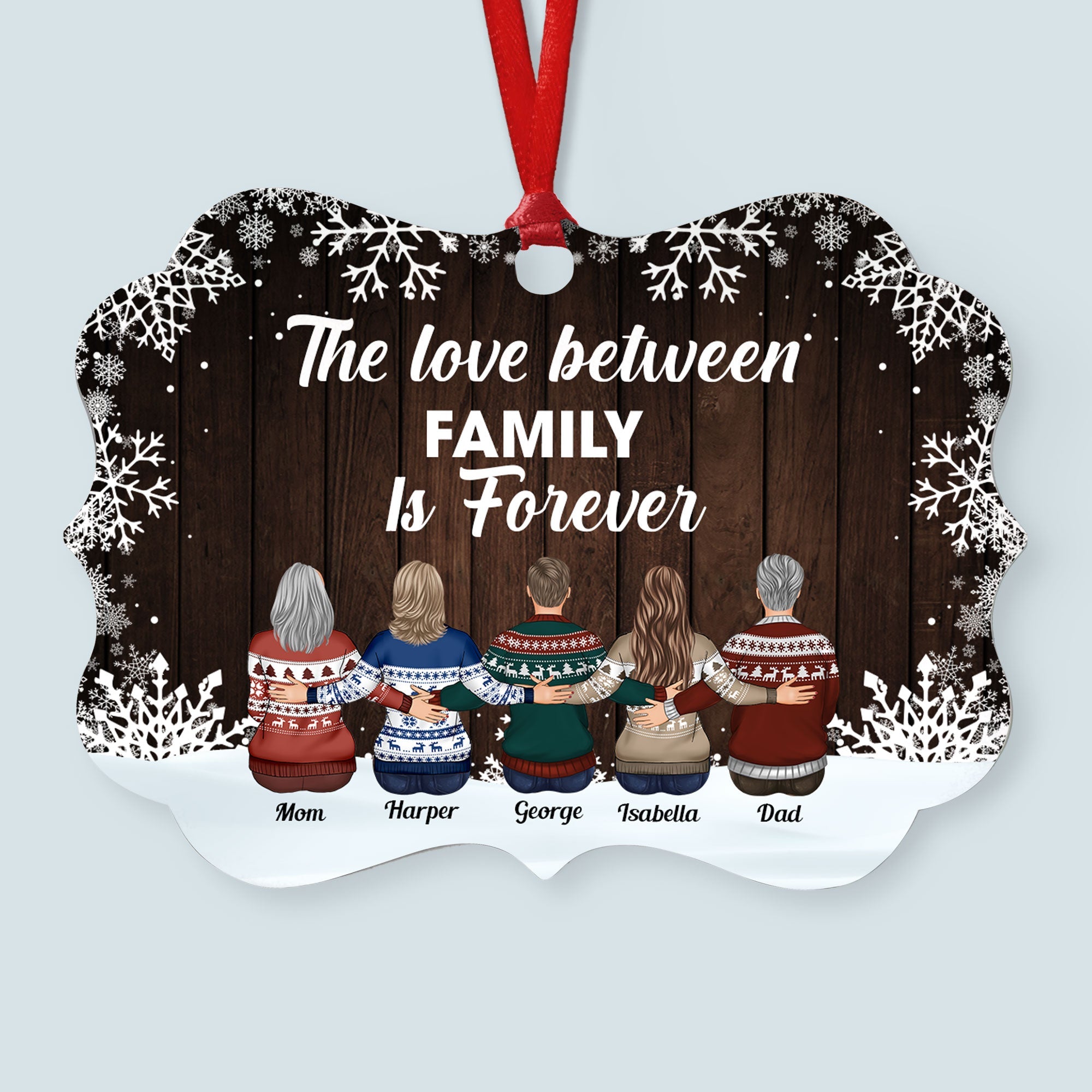 The Love Between Family Is Forever - Personalized Aluminum Ornament - Family Hugging