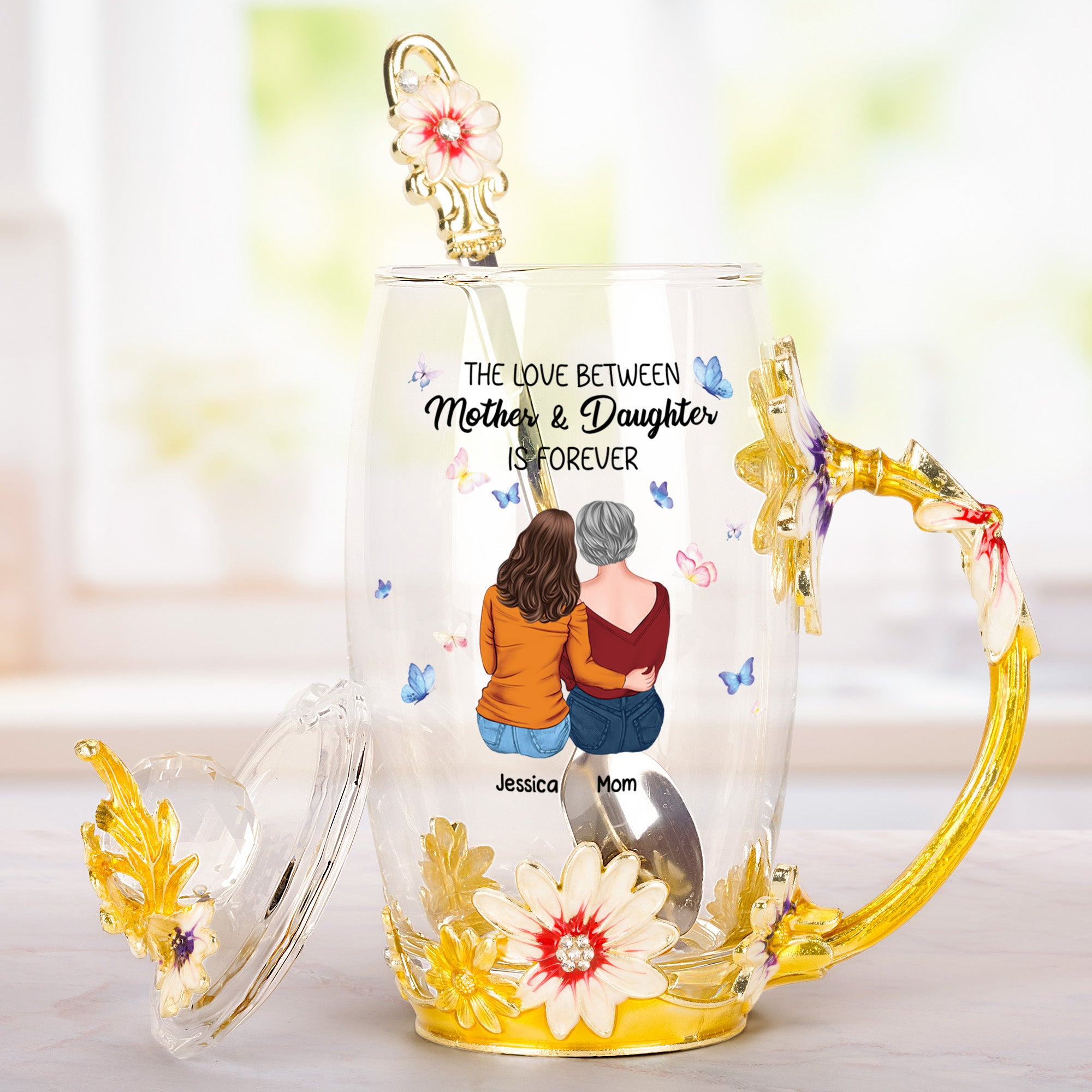 The Love Between Mother And Daughter - Personalized Enamel Flower Tea Cup