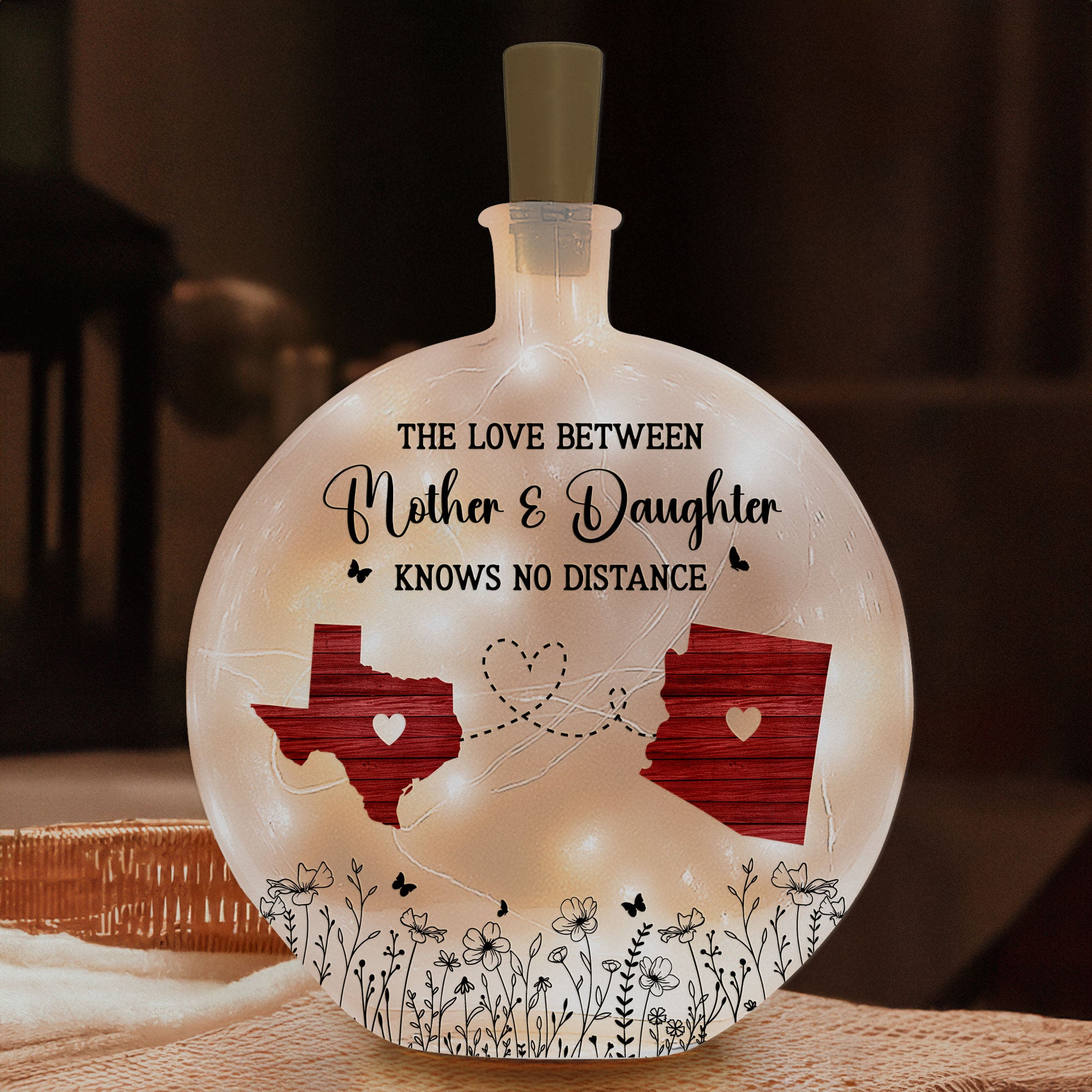 The Love Between Mother And Daughter - Personalized Round Flat Bottle Light