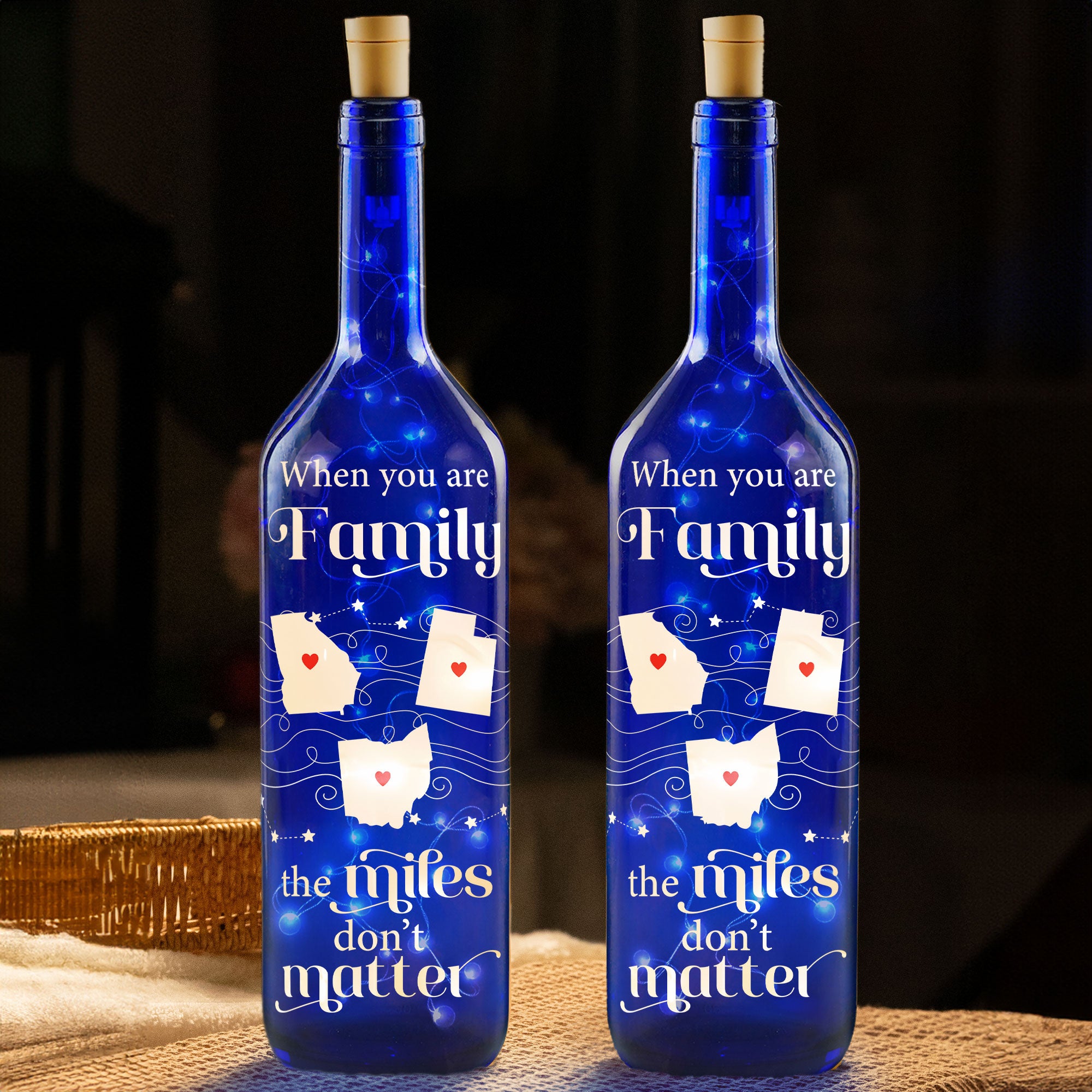 The Miles Don't Matter - Personalized Blue Bottle Lamp