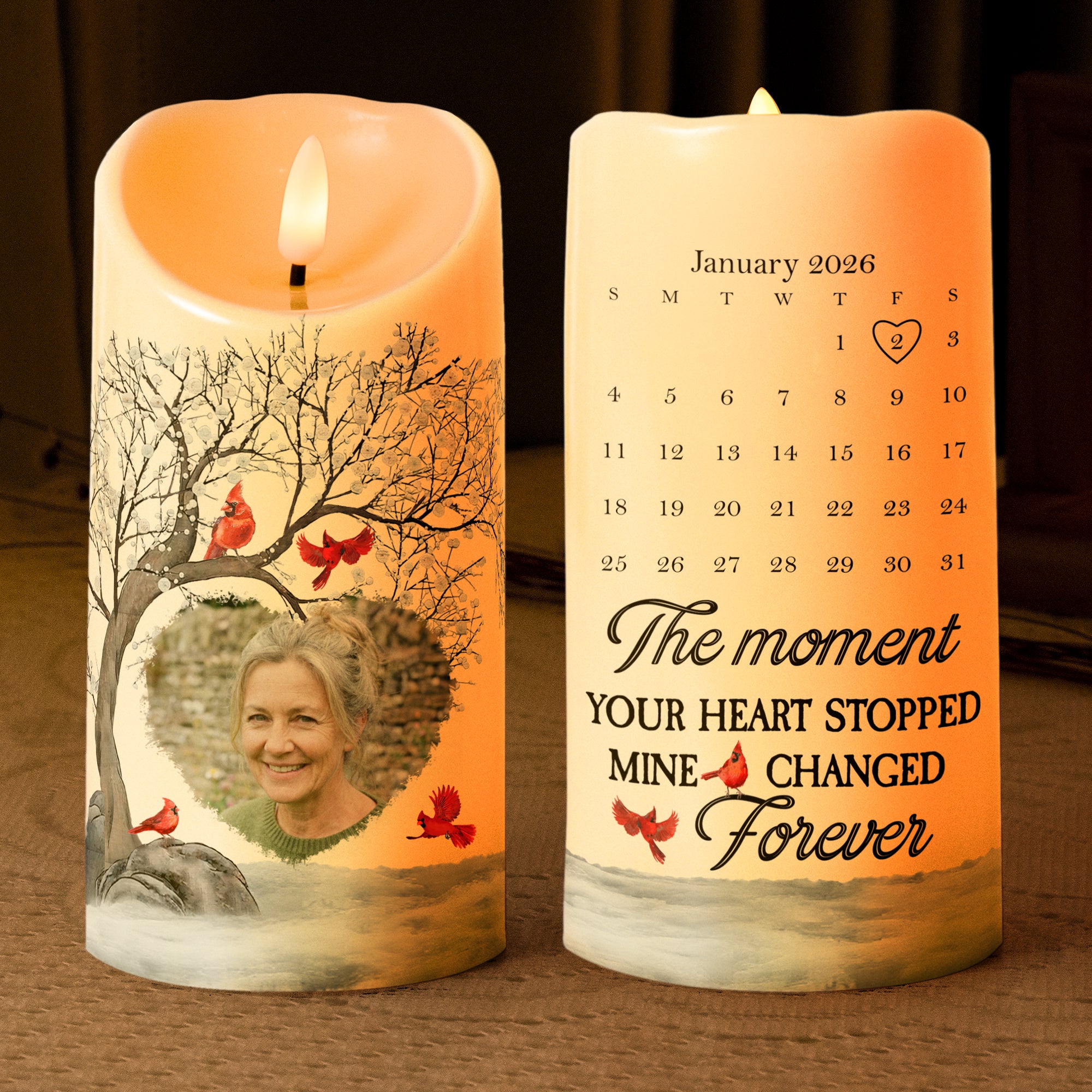 The Moment Your Heart Stopped Mine Changed Forever - Personalizes Photo LED Candle