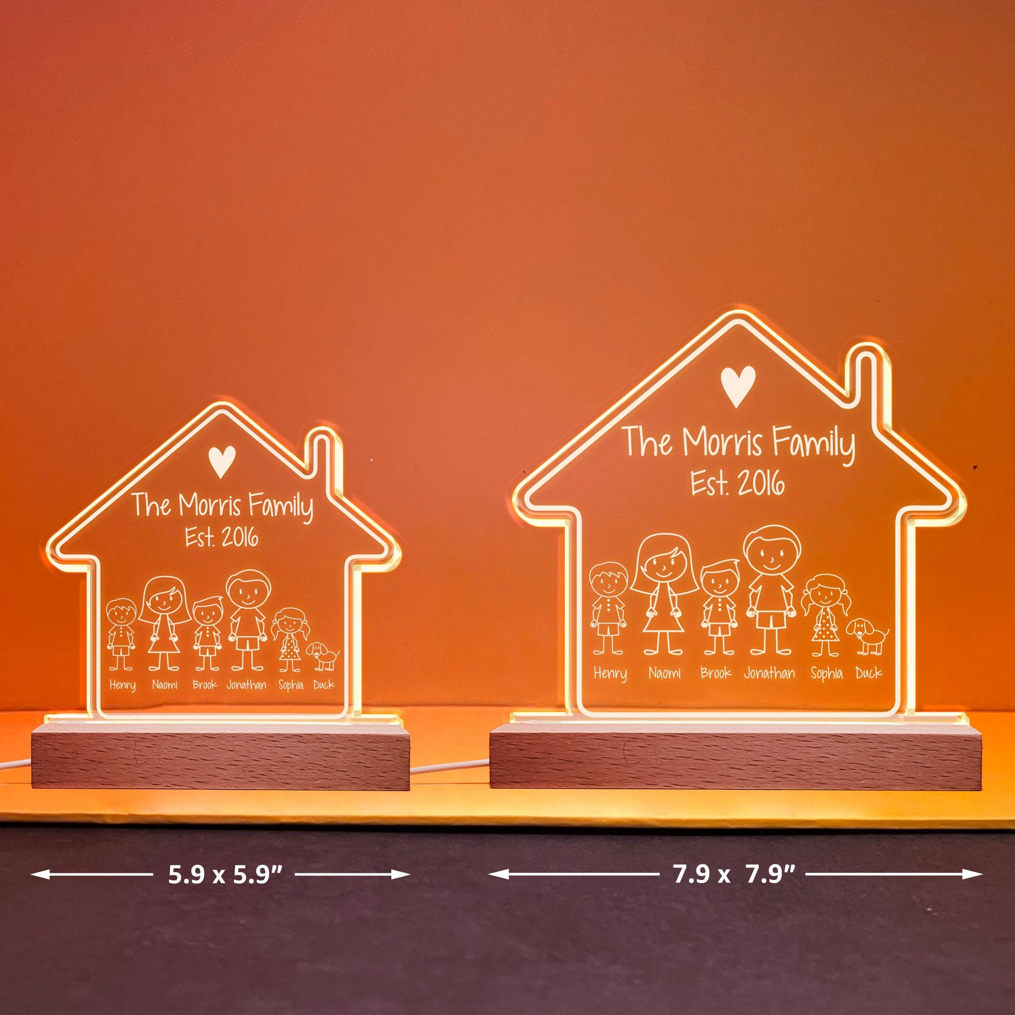 The Morris Family - Stick Figure Family - Personalized LED Light