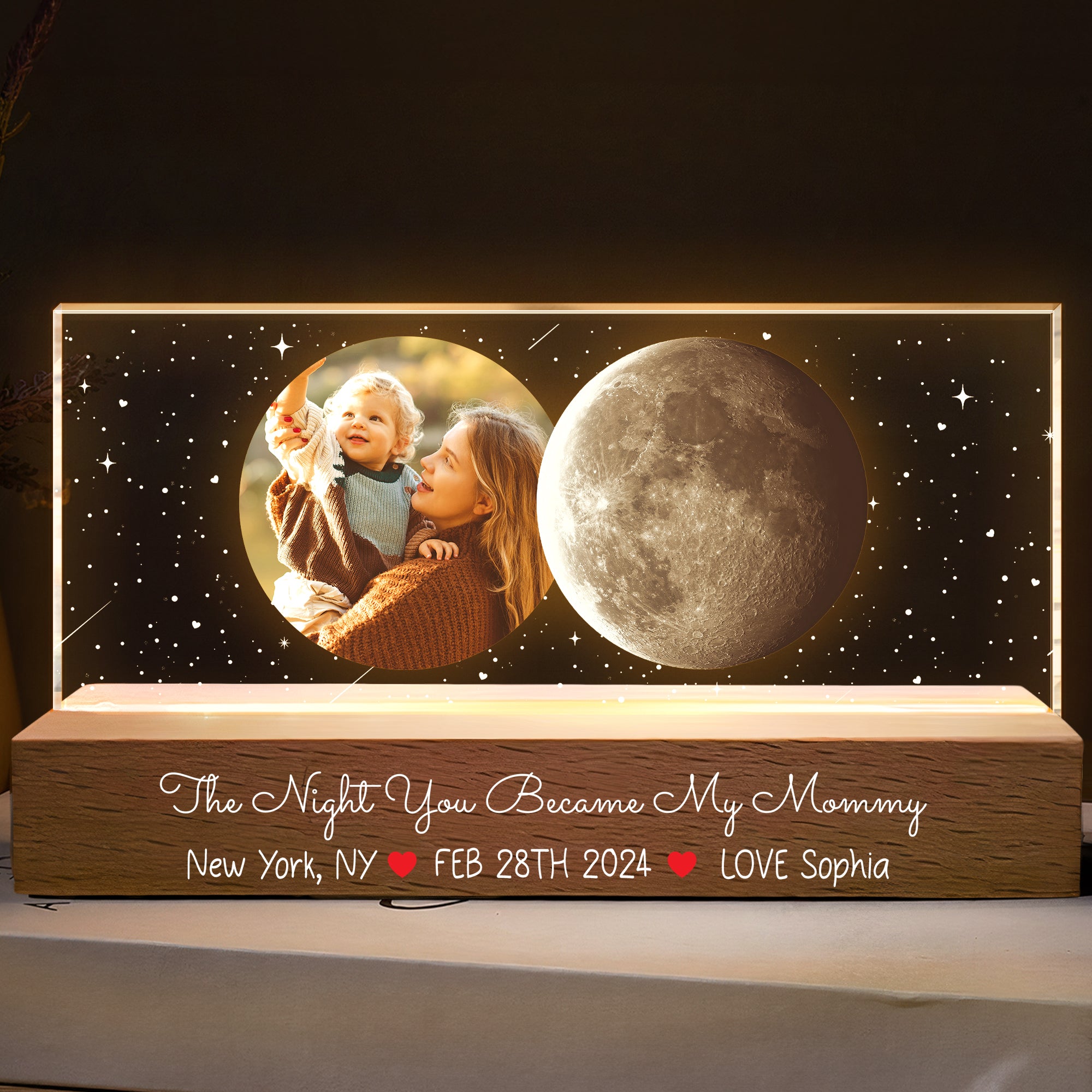 The Night You Became My Mommy Moon Phase - Personalized Photo LED Night Light