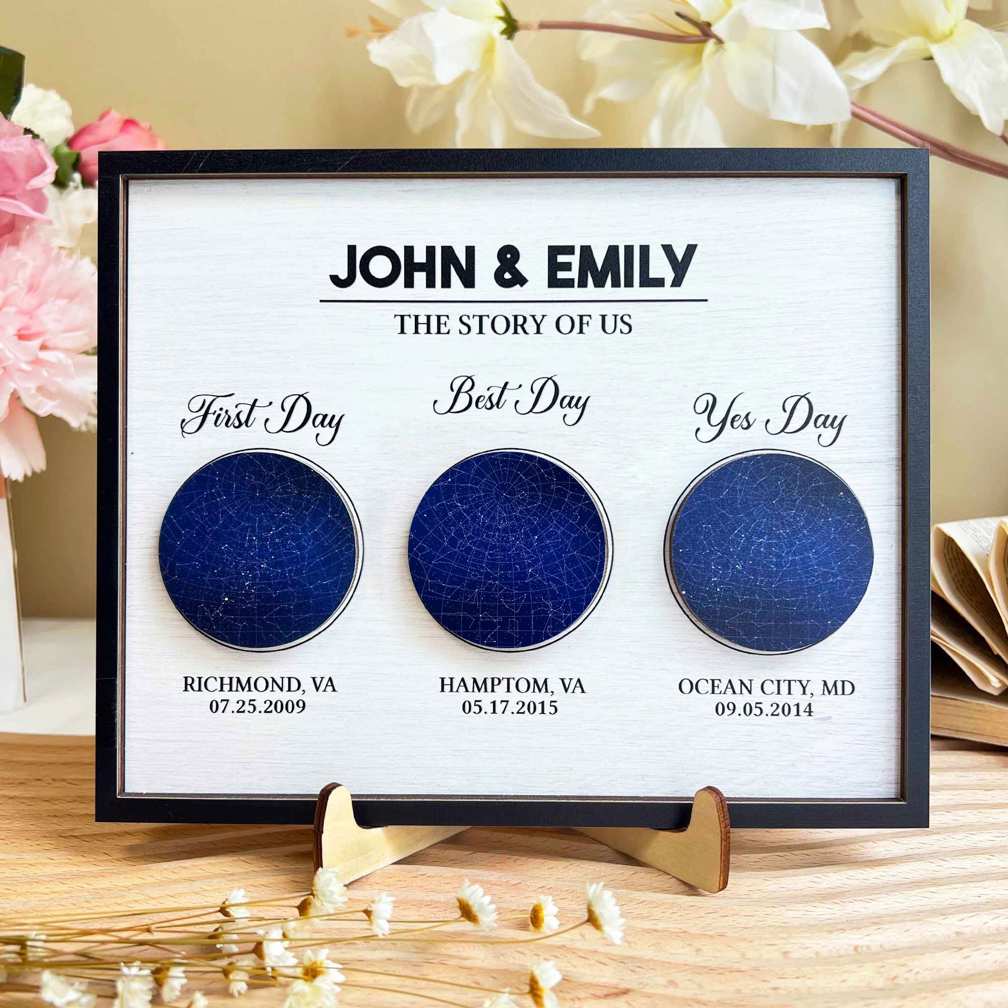 The Story Of Us - Personalized 2 Layers Wooden Plaque - Star Map