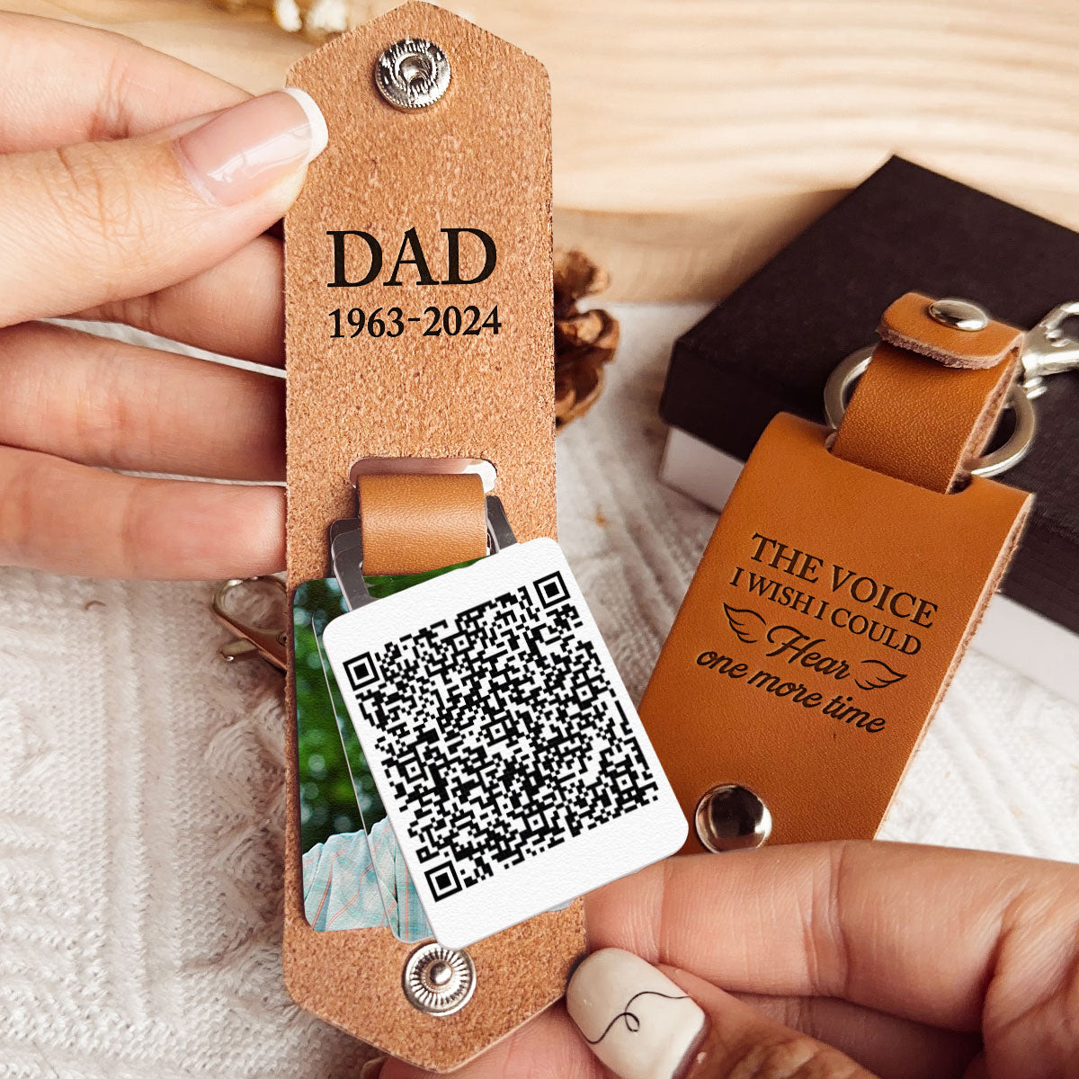 The Voice I Wish I Could Hear - Custom QR Code Voice & Photo - Personalized Leather Photo Keychain