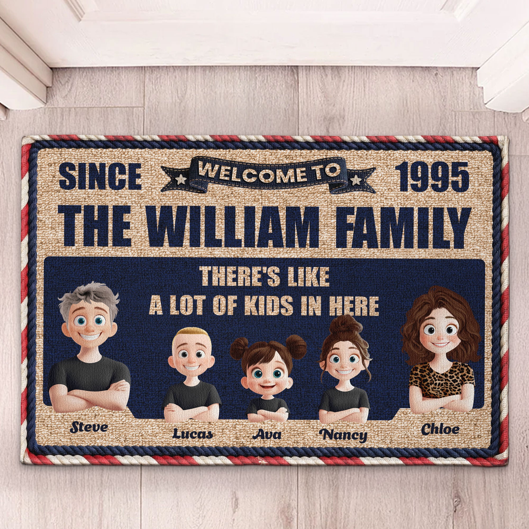 There's Like A Lot Of Kids In Here 3D Family Faux Pattern - Personalized Doormat