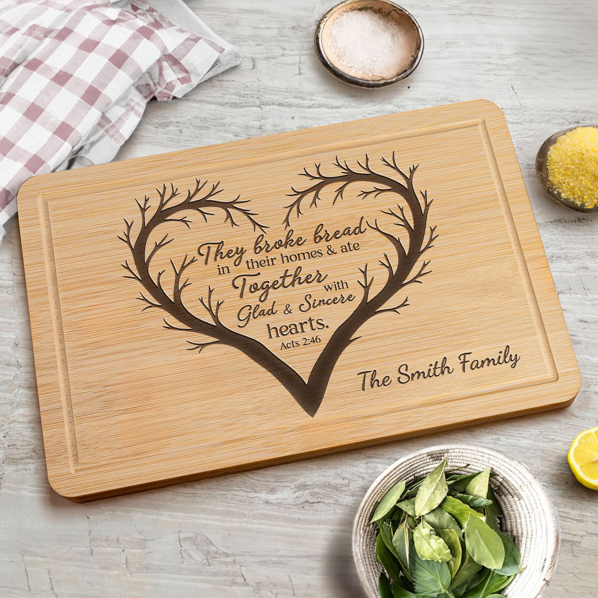 They Broke Bread In Their Homes - Personalized Engraved Wooden Cutting Board