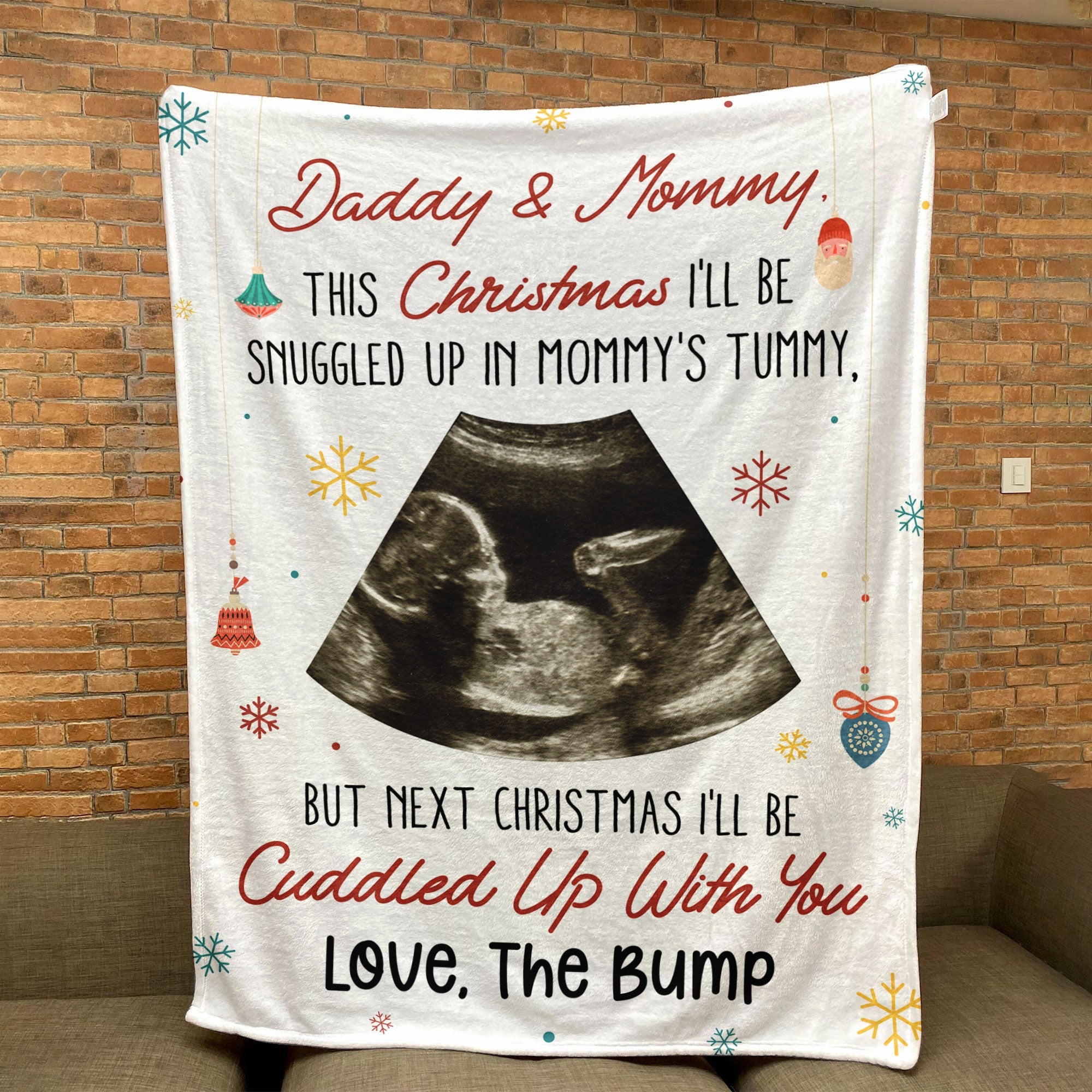 This Christmas I'll Be Snuggled Up In Mommy's Tummy - Personalized Photo Blanket