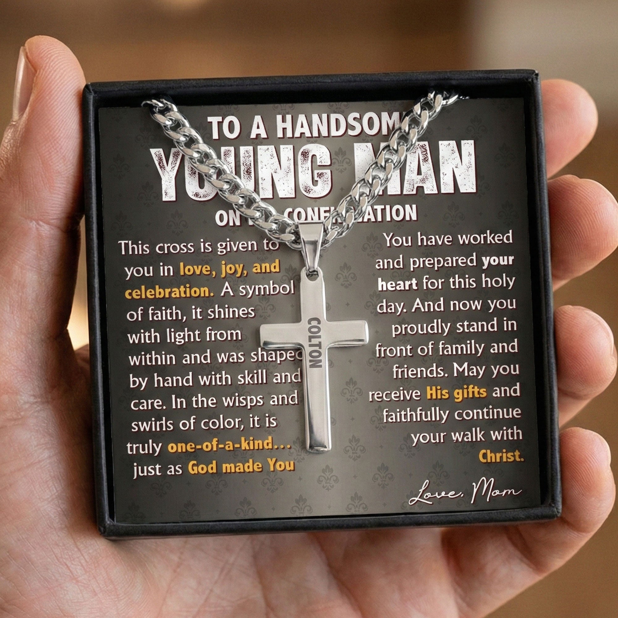 This Cross Is Given In Love, Joy Gifts For Son, Grandson - Personalized Necklace