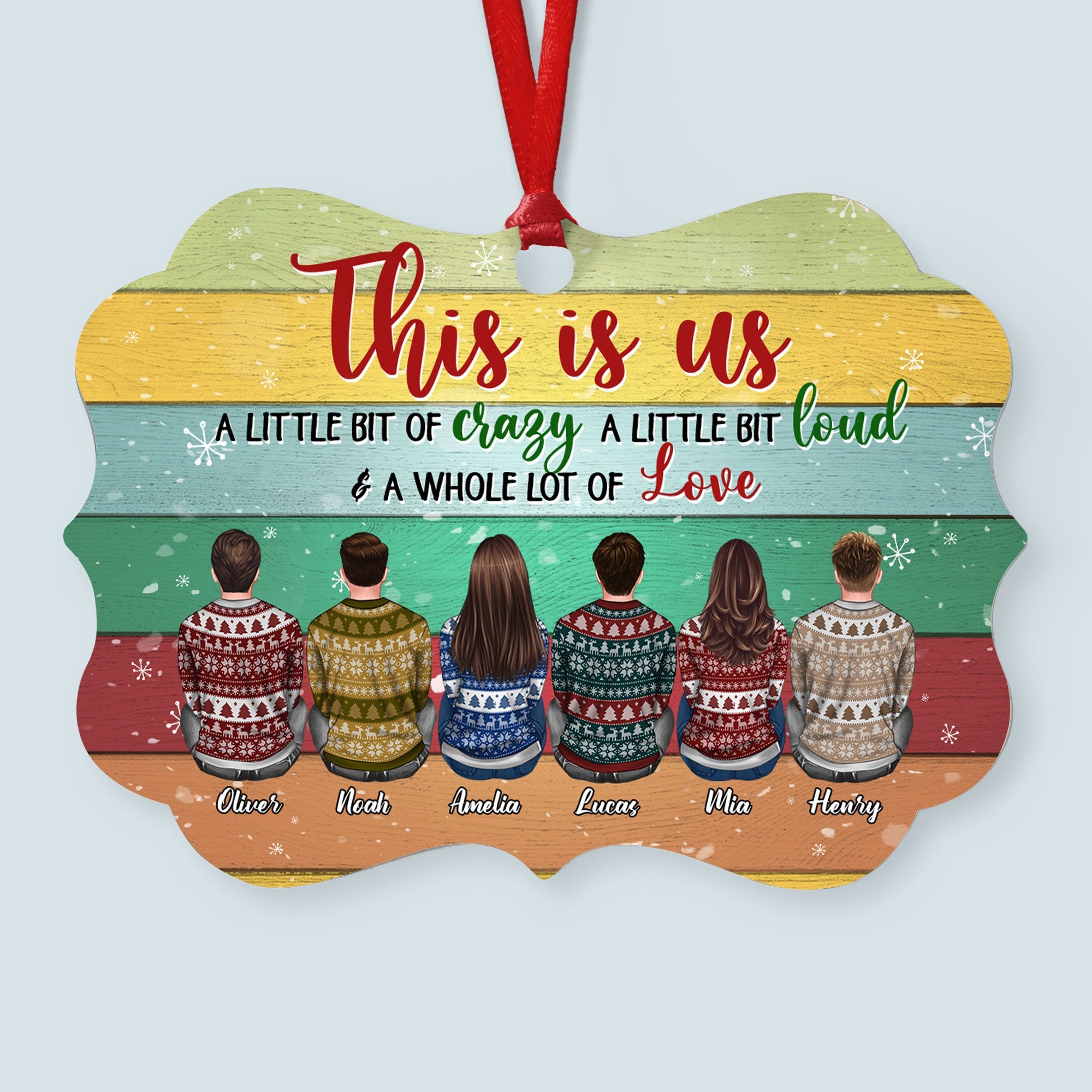 This Is Us A Little Bit Crazy - Personalized Aluminum Ornament - Christmas Gift Family Ornament For Besties, Siblings - Ugly Christmas Sweater Sitting