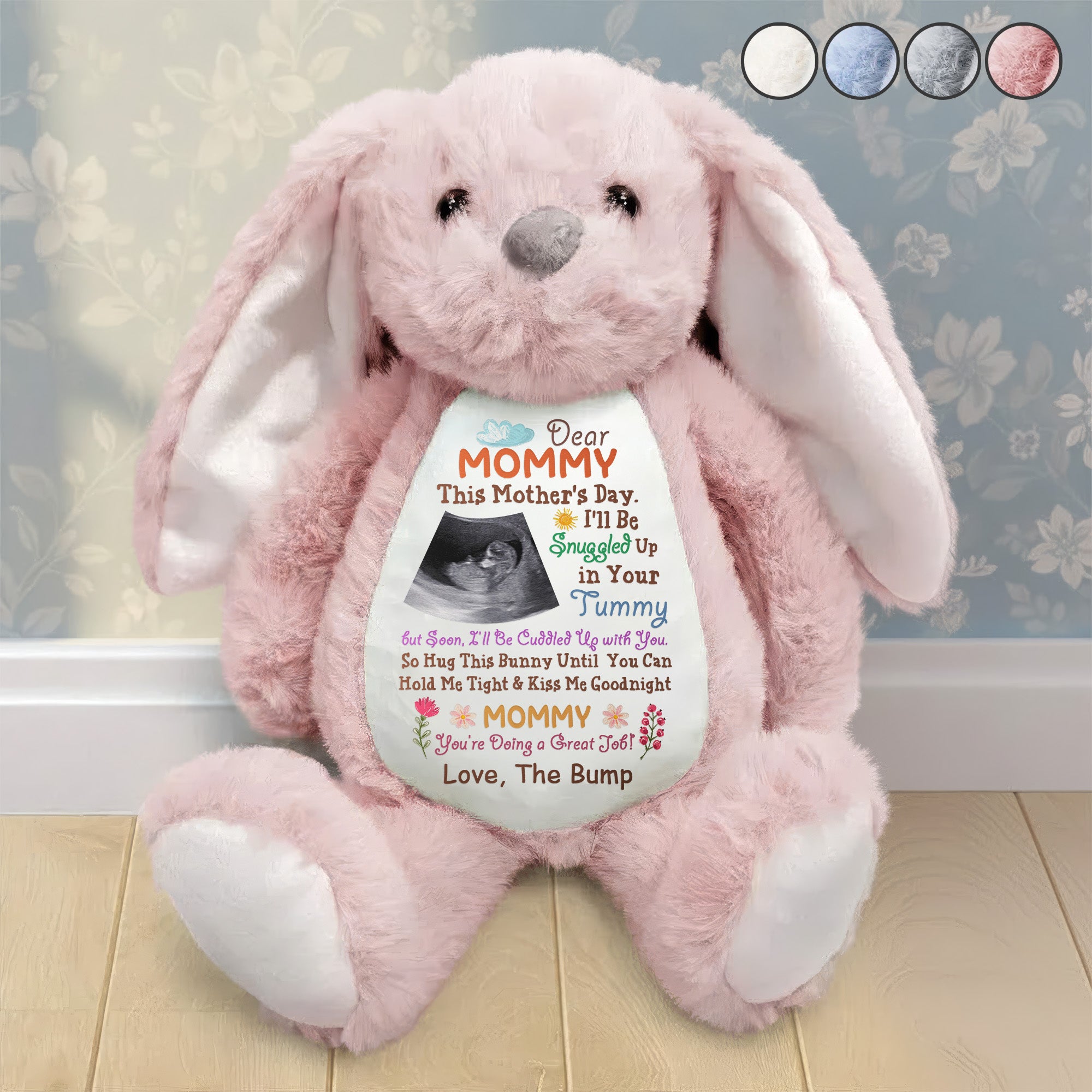 This Mother's Day I'll Be Snuggled Up In Your Tummy - Personalized Bunny Plush