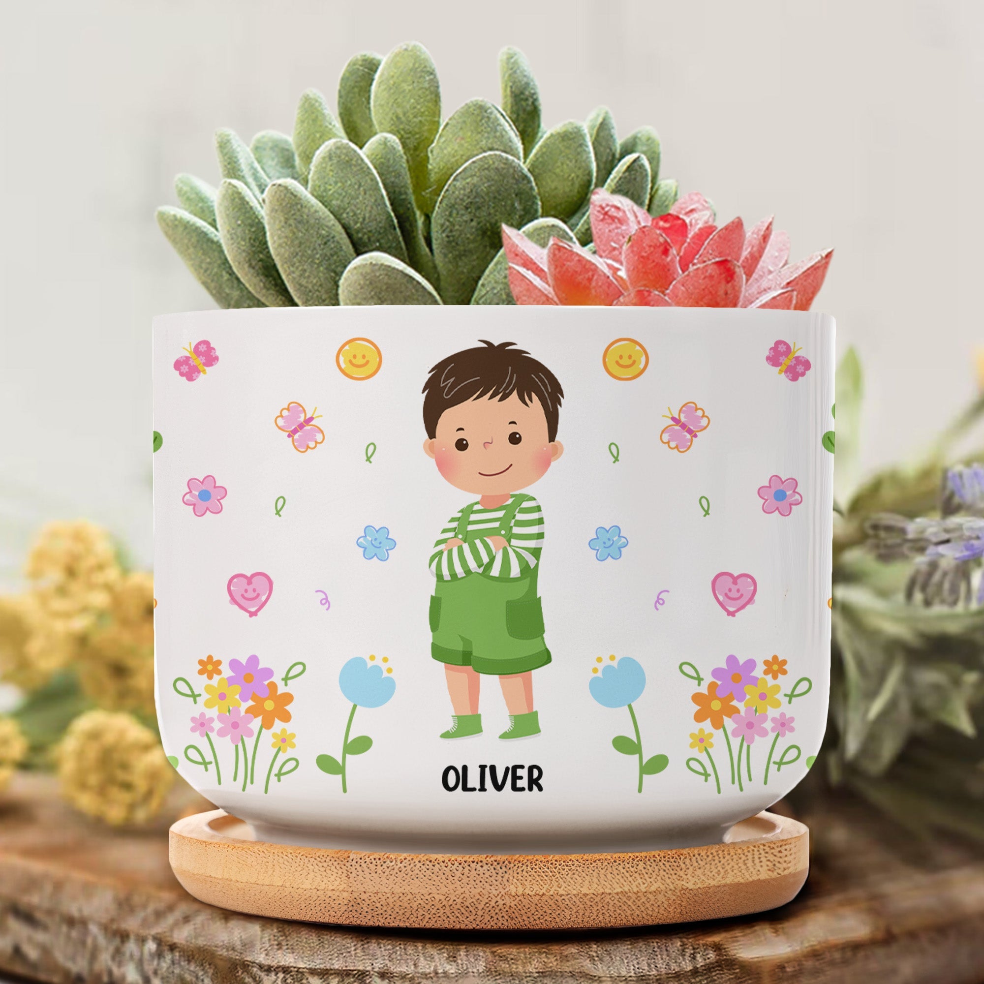 This Tree Grown By Me Gift For Kids - Personalized Ceramic Plant Pot With Tray