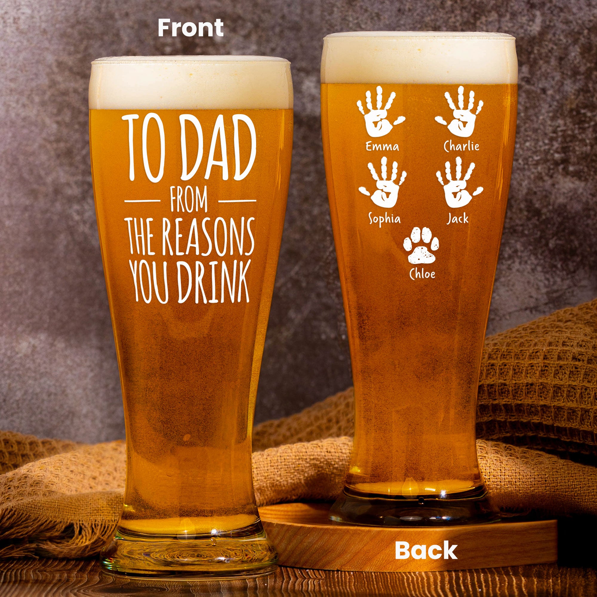 To Dad From The Reasons You Drink - Personalized Pilsner Glass
