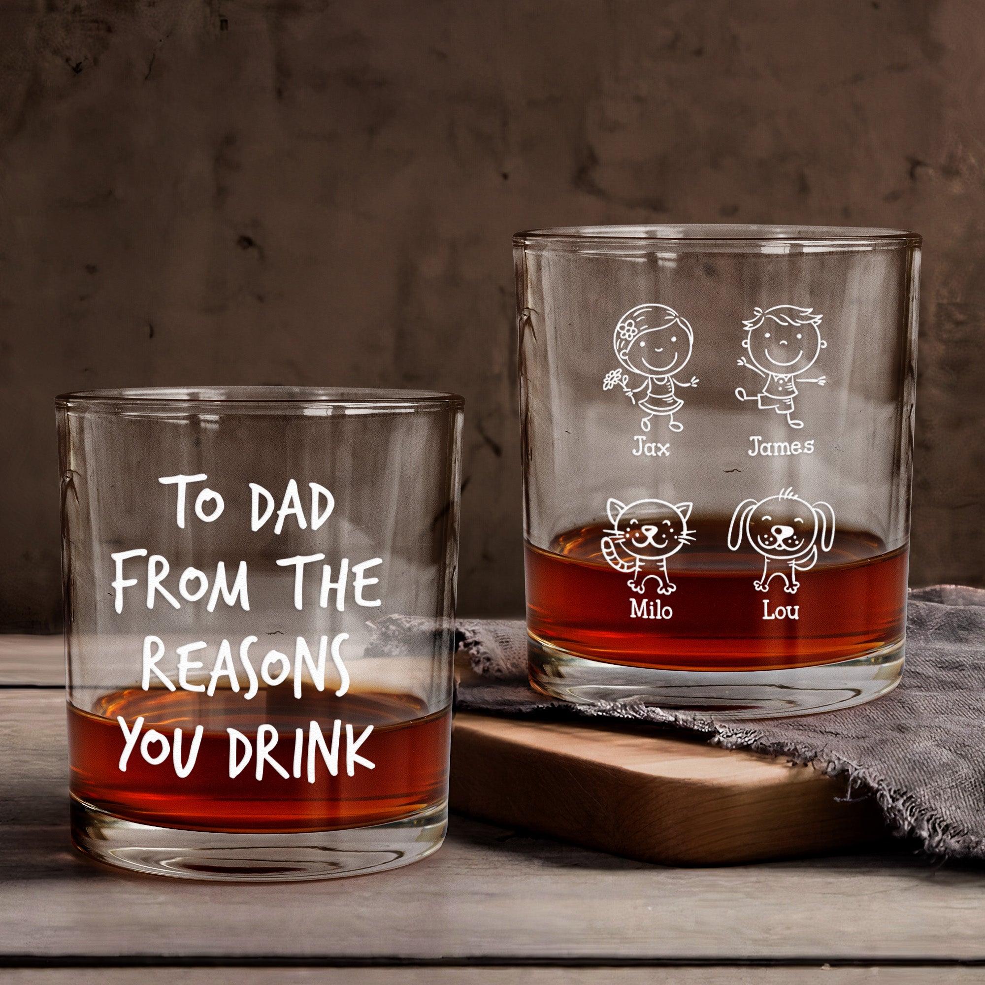 To Dad From The Reasons You Drink - Personalized Whiskey Glass