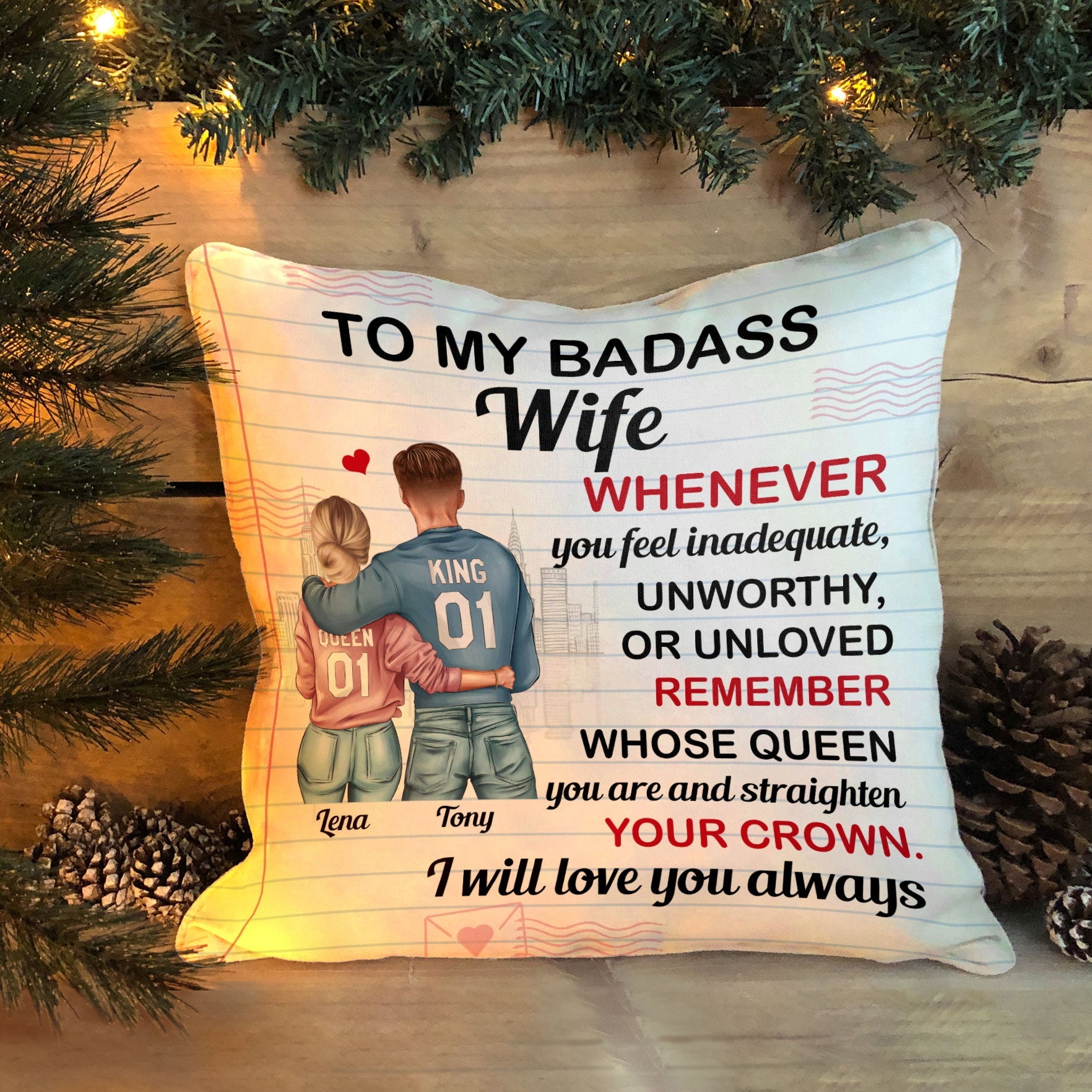 To My Badass Wife - Personalized Pillow (Insert Included) - Valentine Gift For Wife, Girlfriend, Fiancee