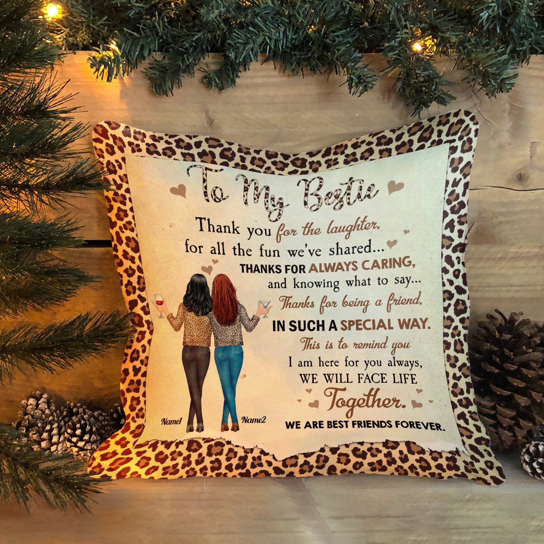 To My Bestie Thanks For Always Caring - Personalized Pillow (Insert Included) - Birthday Gift For Bestie, BFF, Soul Sister