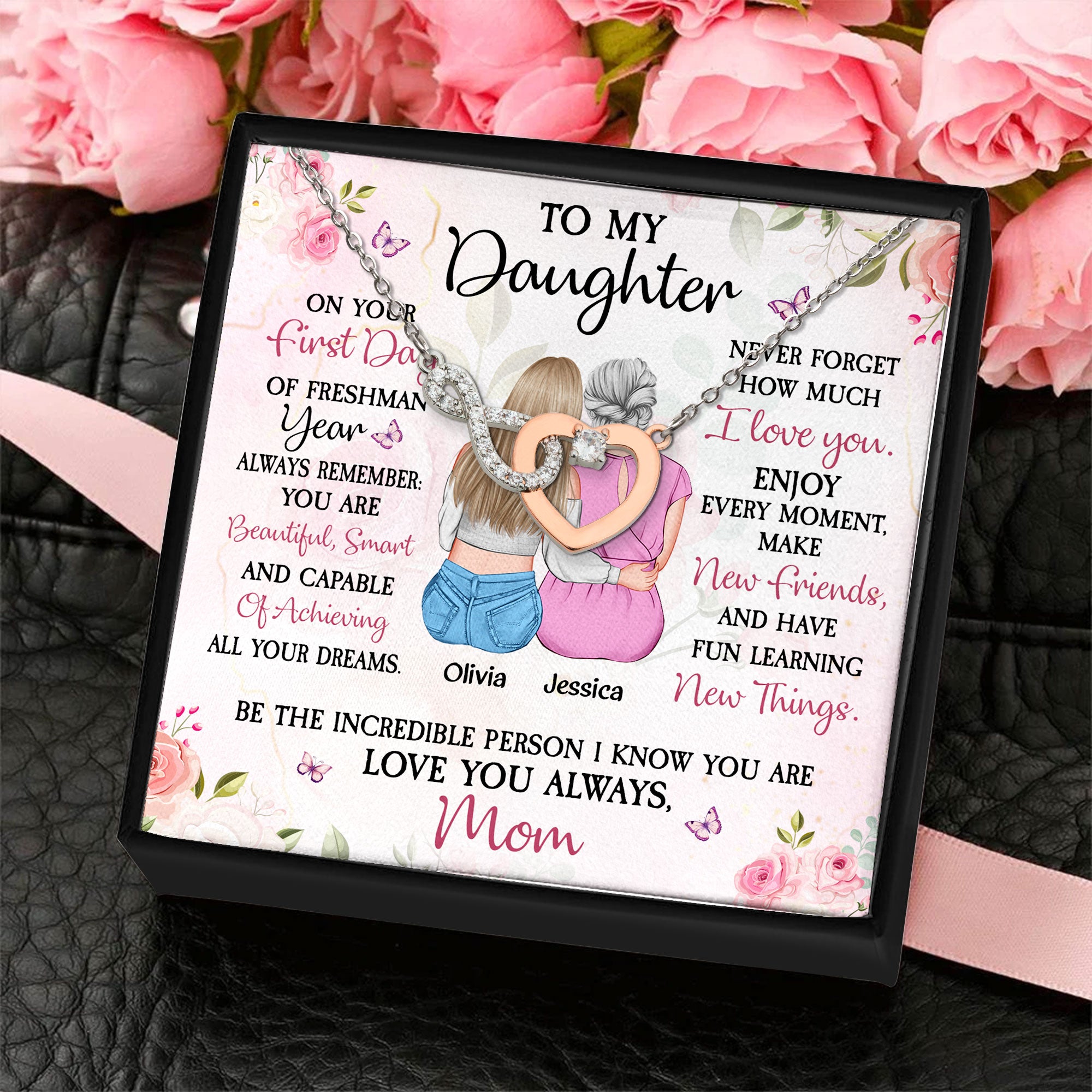 To My Daughter On Your First Day Of Freshman - Personalized Infinity Heart Necklace