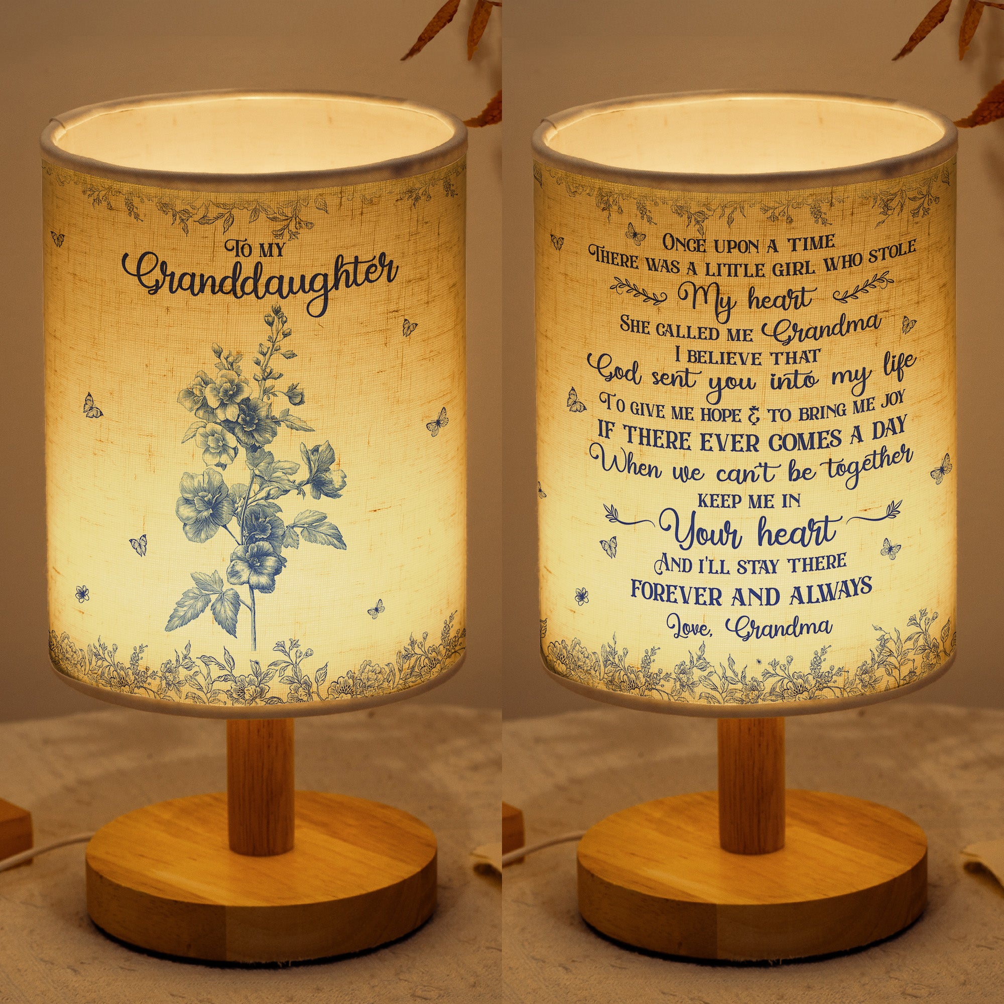 To My Granddaughter, Daughter Birth Flower Toile De Jouy - Personalized Fabric Lamp