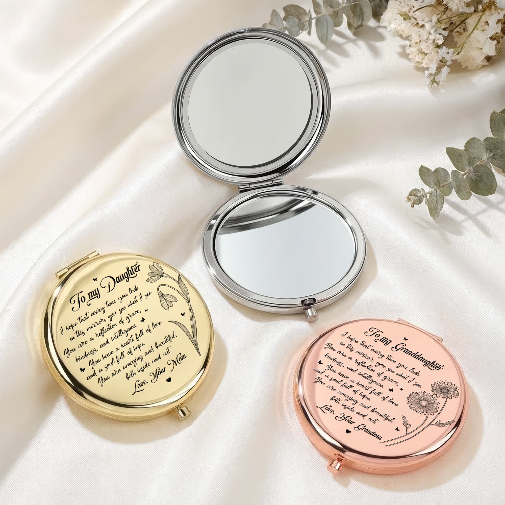 To My Granddaughter, Daughter, I Hope That Every Time You Look In This Mirror - Custom Birth Flower - Personalized Compact Mirror