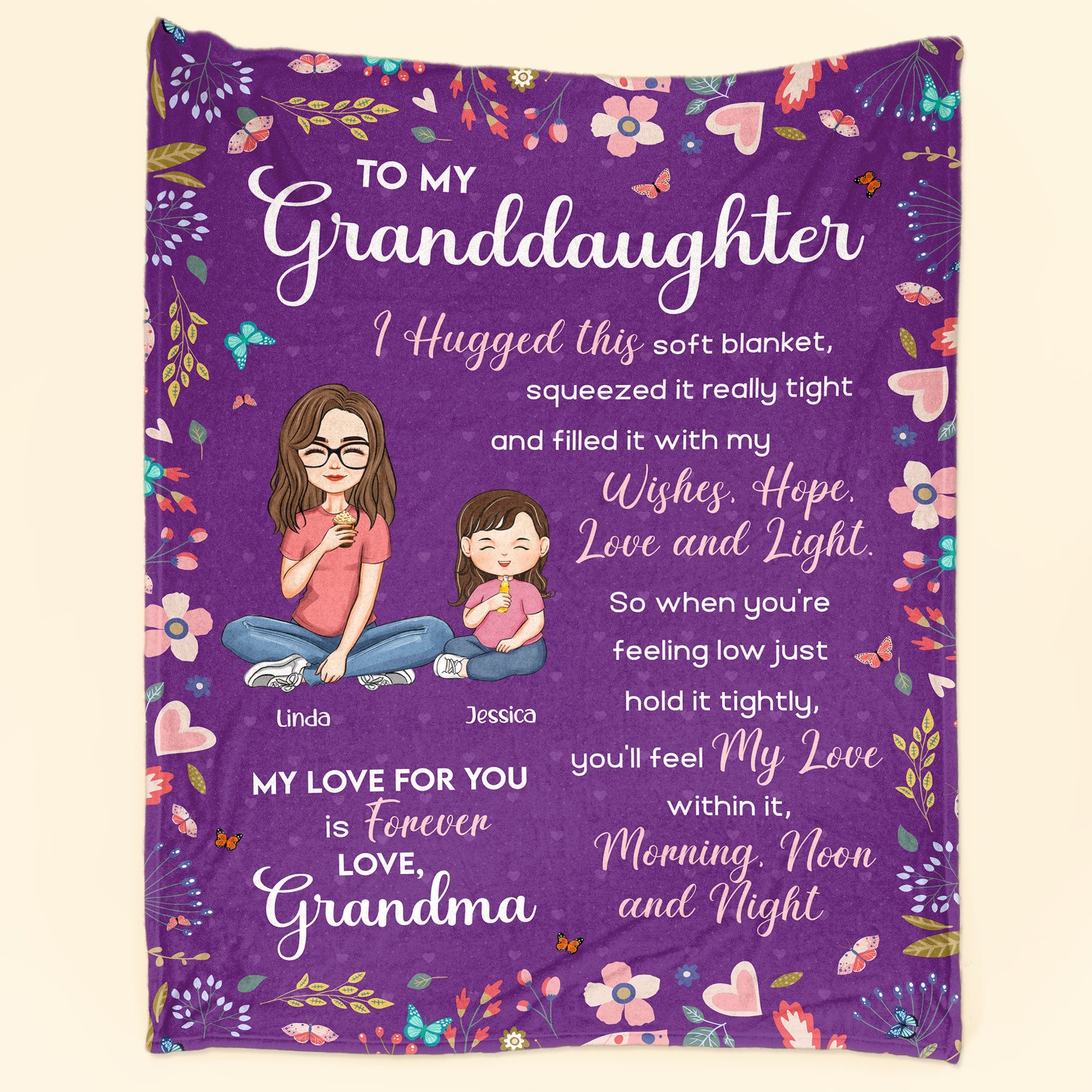 To My Granddaughter Hugged This Soft Blanket From Grandma - Personalized Blanket