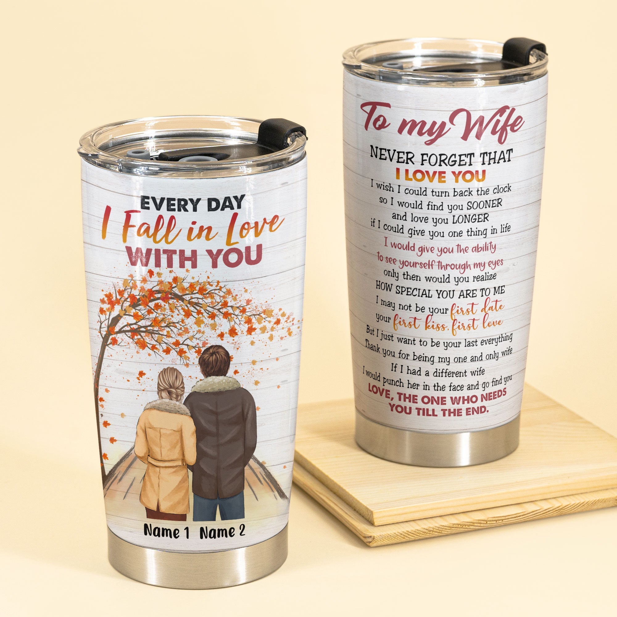 To My Wife, Every Day I Fall In Love With You, Personalized Tumbler, Couple Anniversary Gift, Husband & Wife