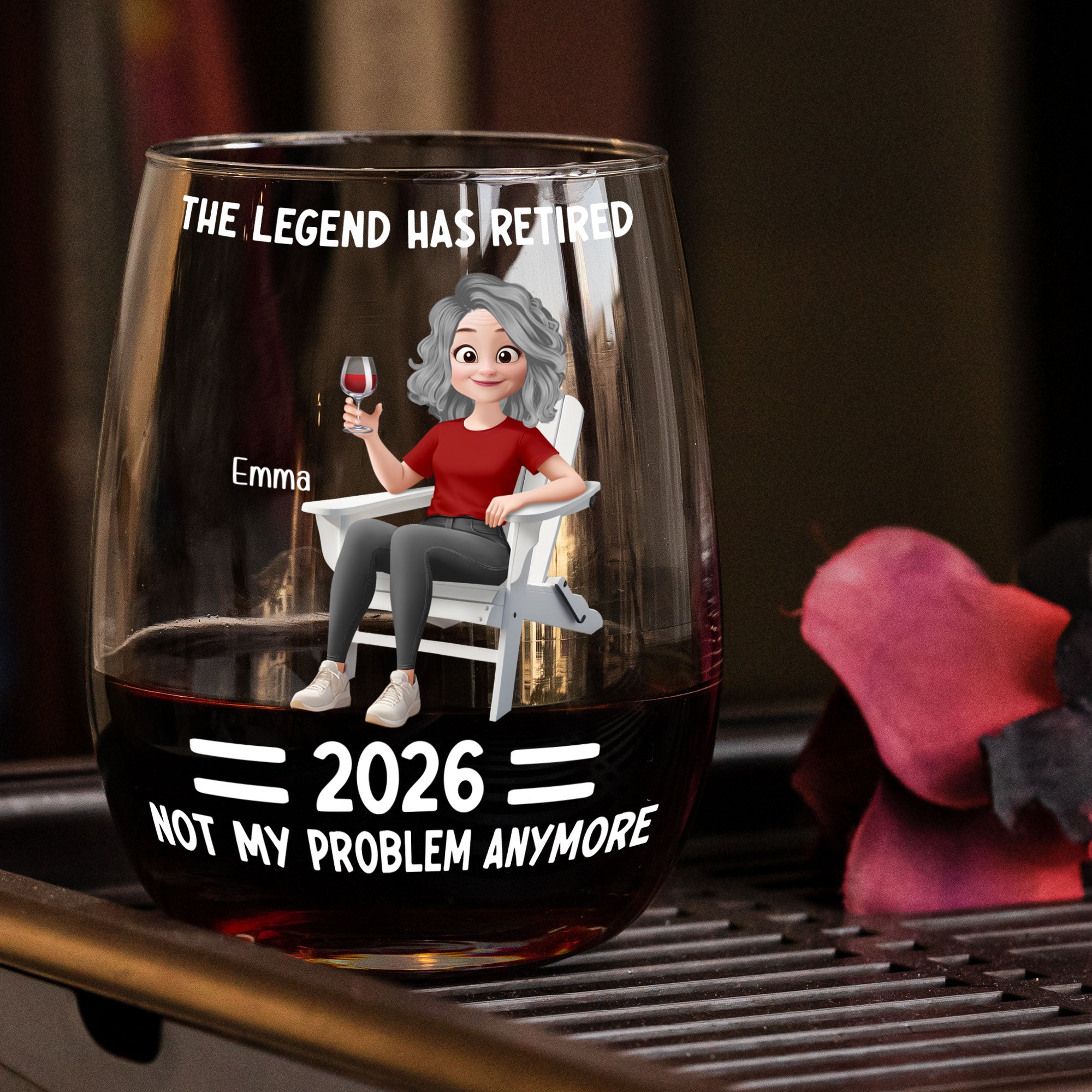 The Legend Has Retired New Version - Personalized Stemless Wine Glass