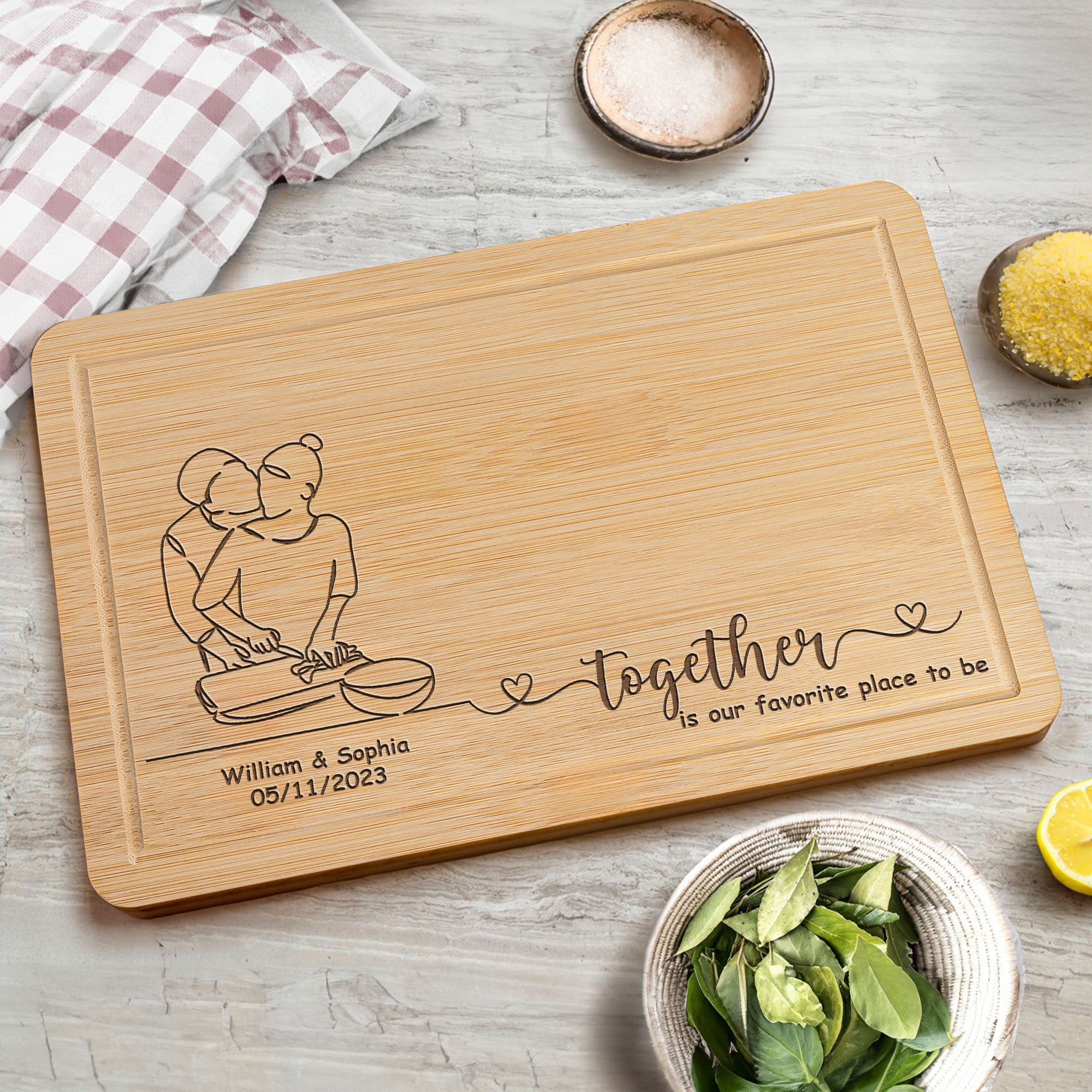 Together Is Our Favorite Place To Be - Personalized Engraved Wooden Cutting Board