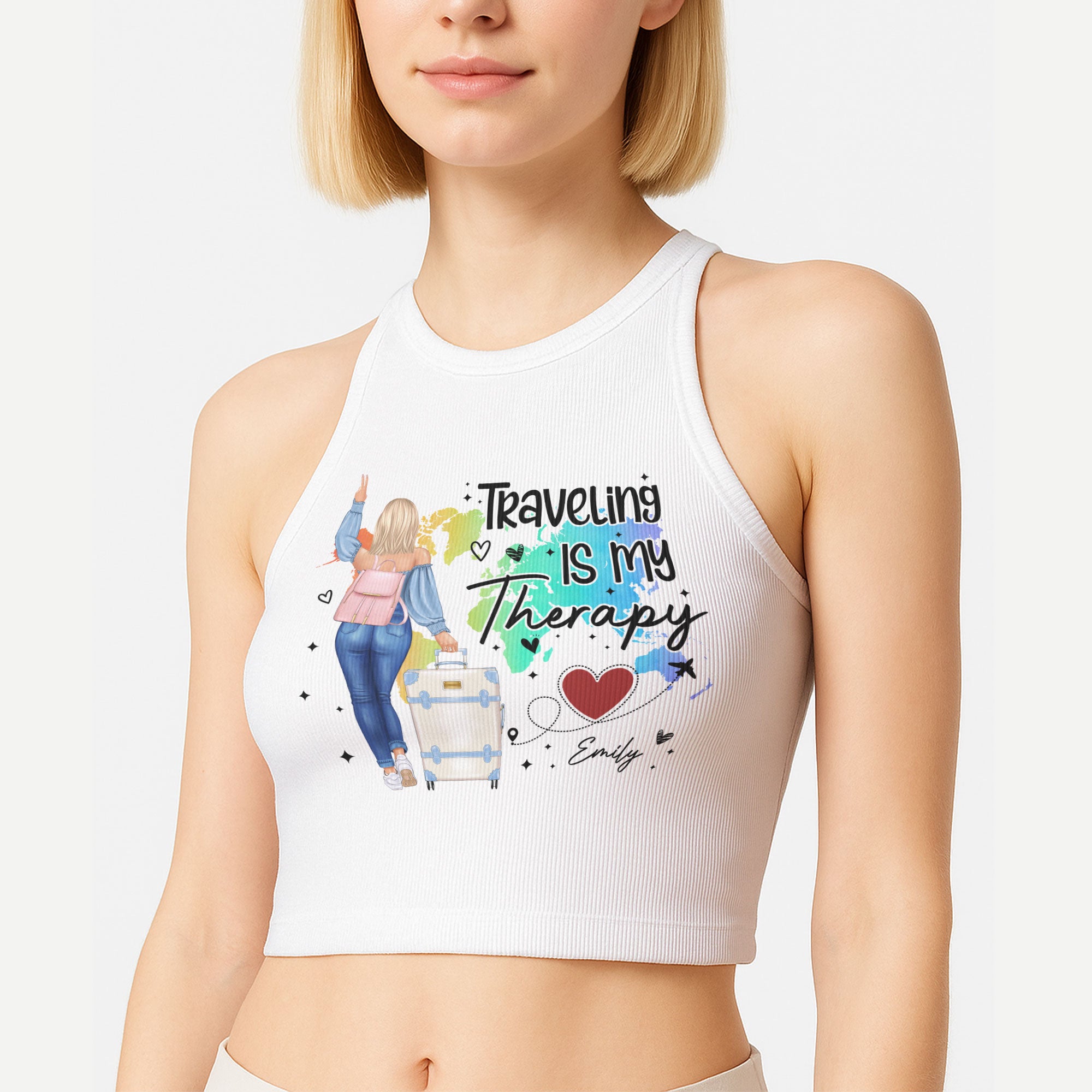 Traveling Is My Therapy - Custom Crop Tank Top