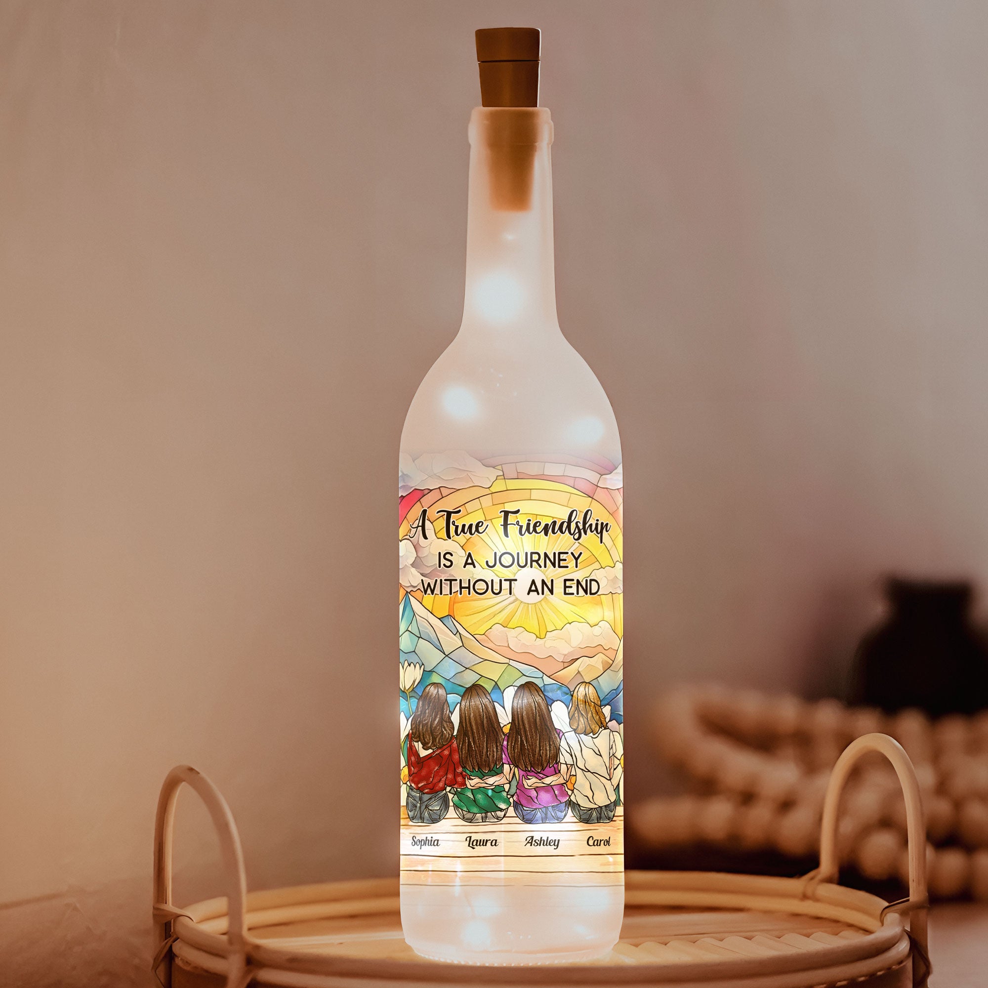 True Friendship Is A Journey Without An End - Personalized Bottle Lamp