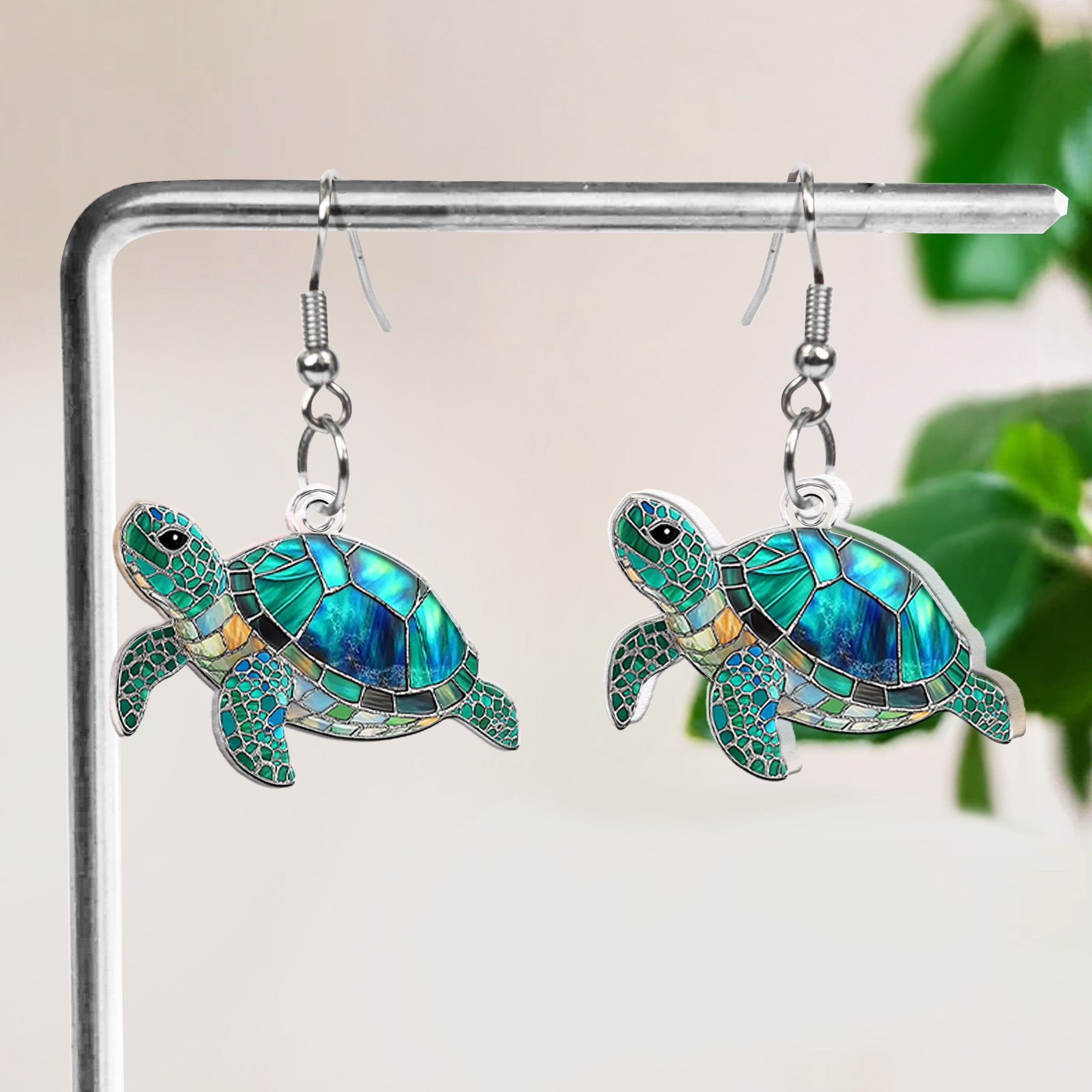 Turtle Seashell Mermaid Beach Stained Glass Effect - Personalized Acrylic Earrings