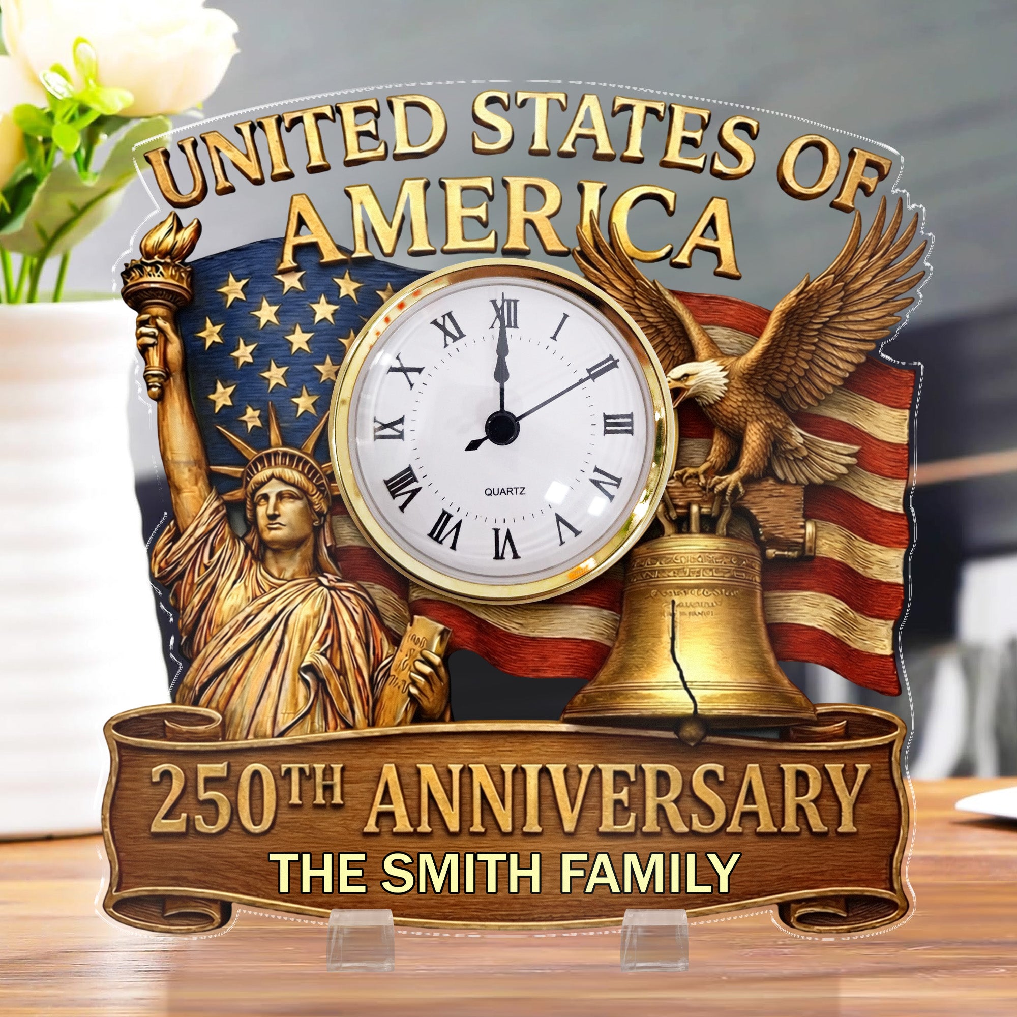 USA 250th Anniversary - Personalized Acrylic Desk Clock
