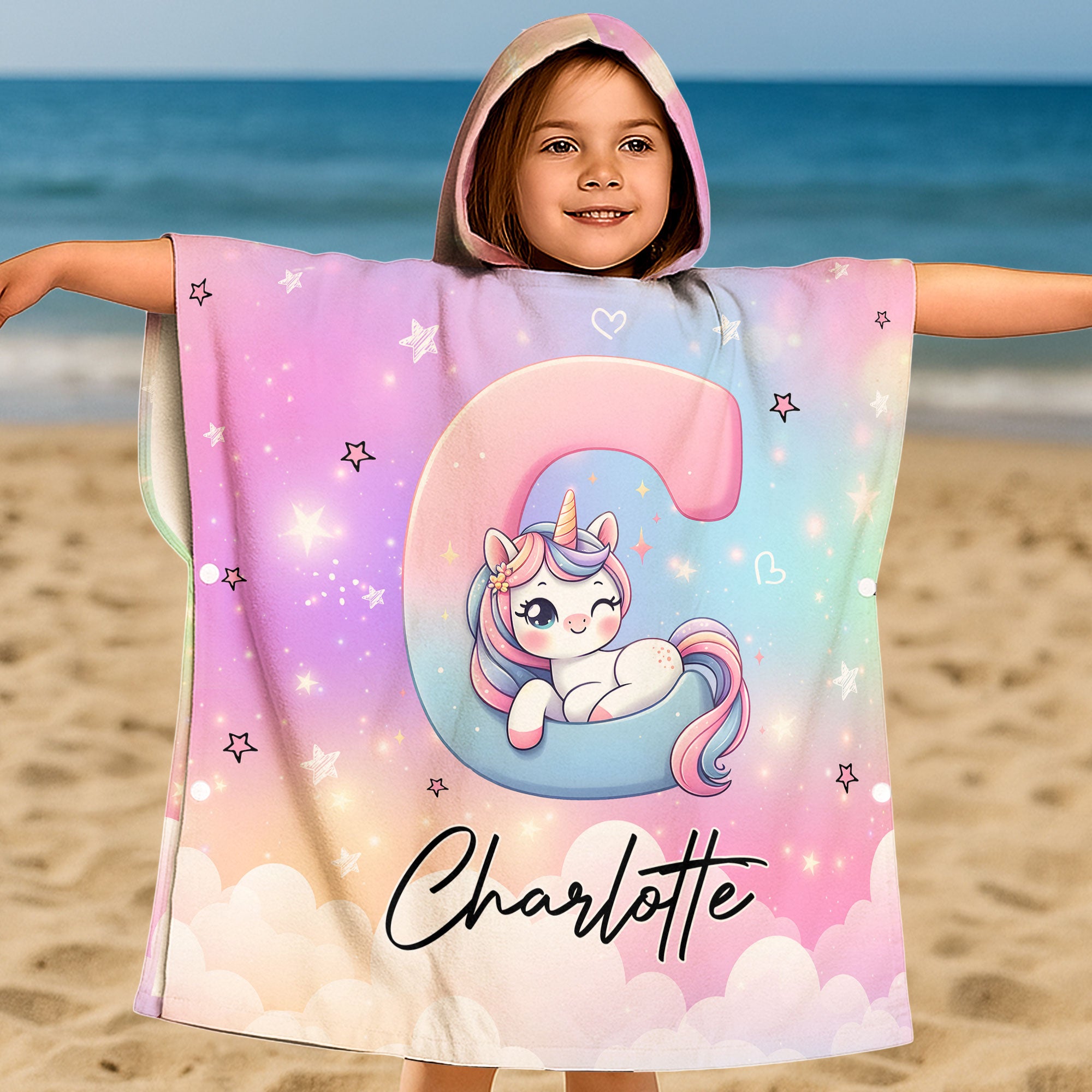 Unicorn Alphabet - Personalized Kids Hooded Towel