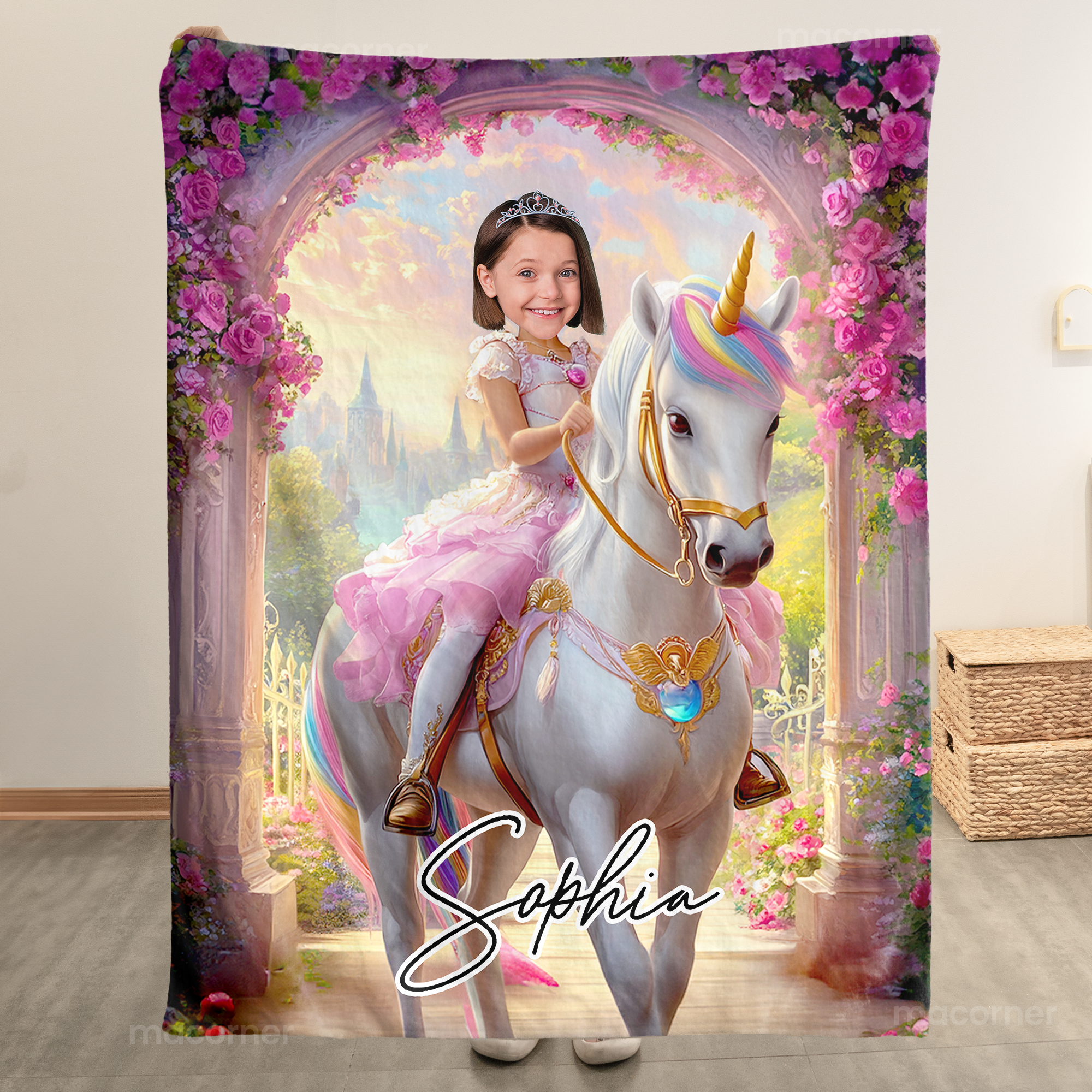 Unicorn Princess - Gifts For Daughters, Girls - Custom Face & Name - Personalized Photo Blanket - Gift For Daughter